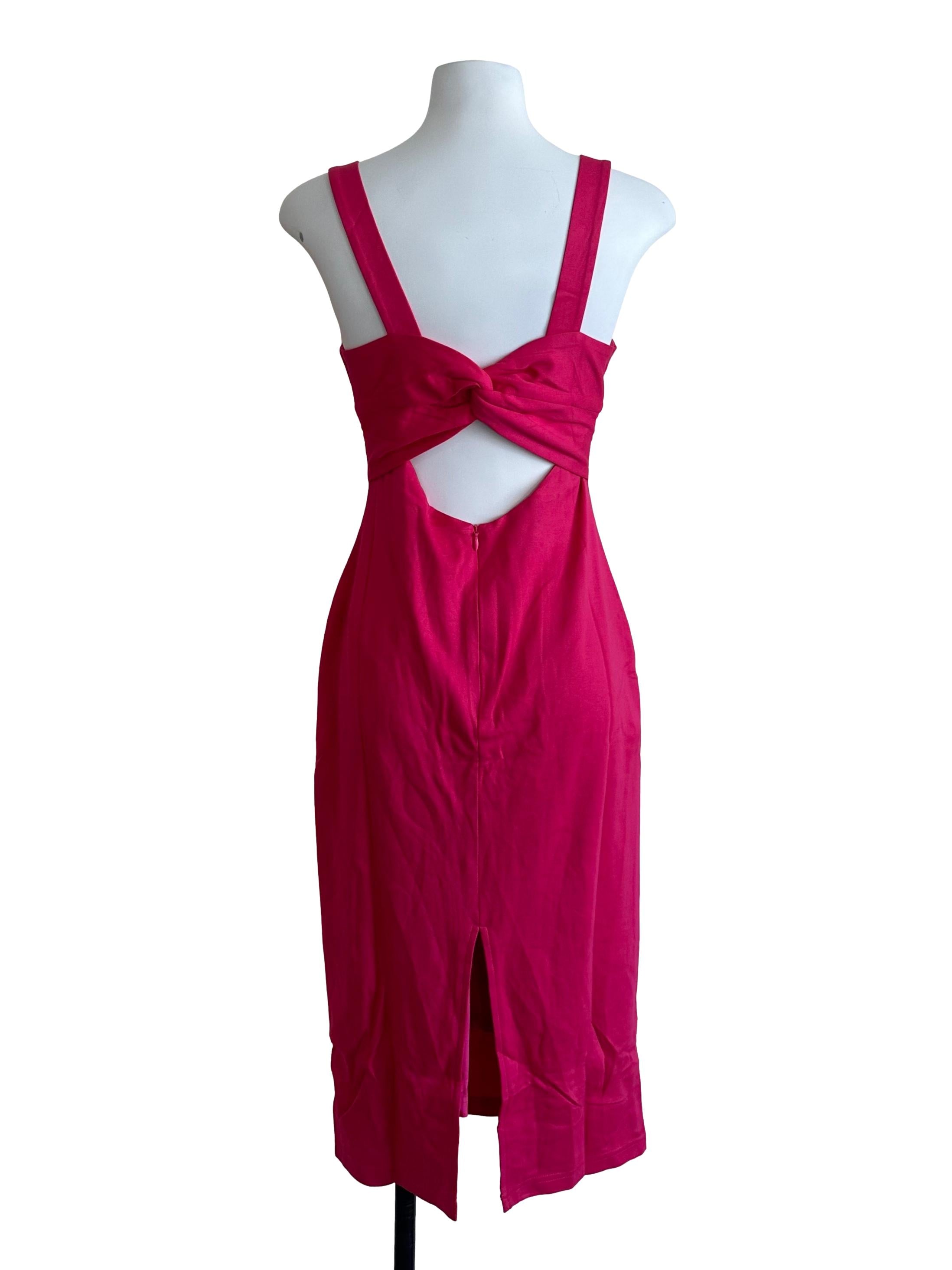 Fuschia Pink V Neck Back Knot Dress
