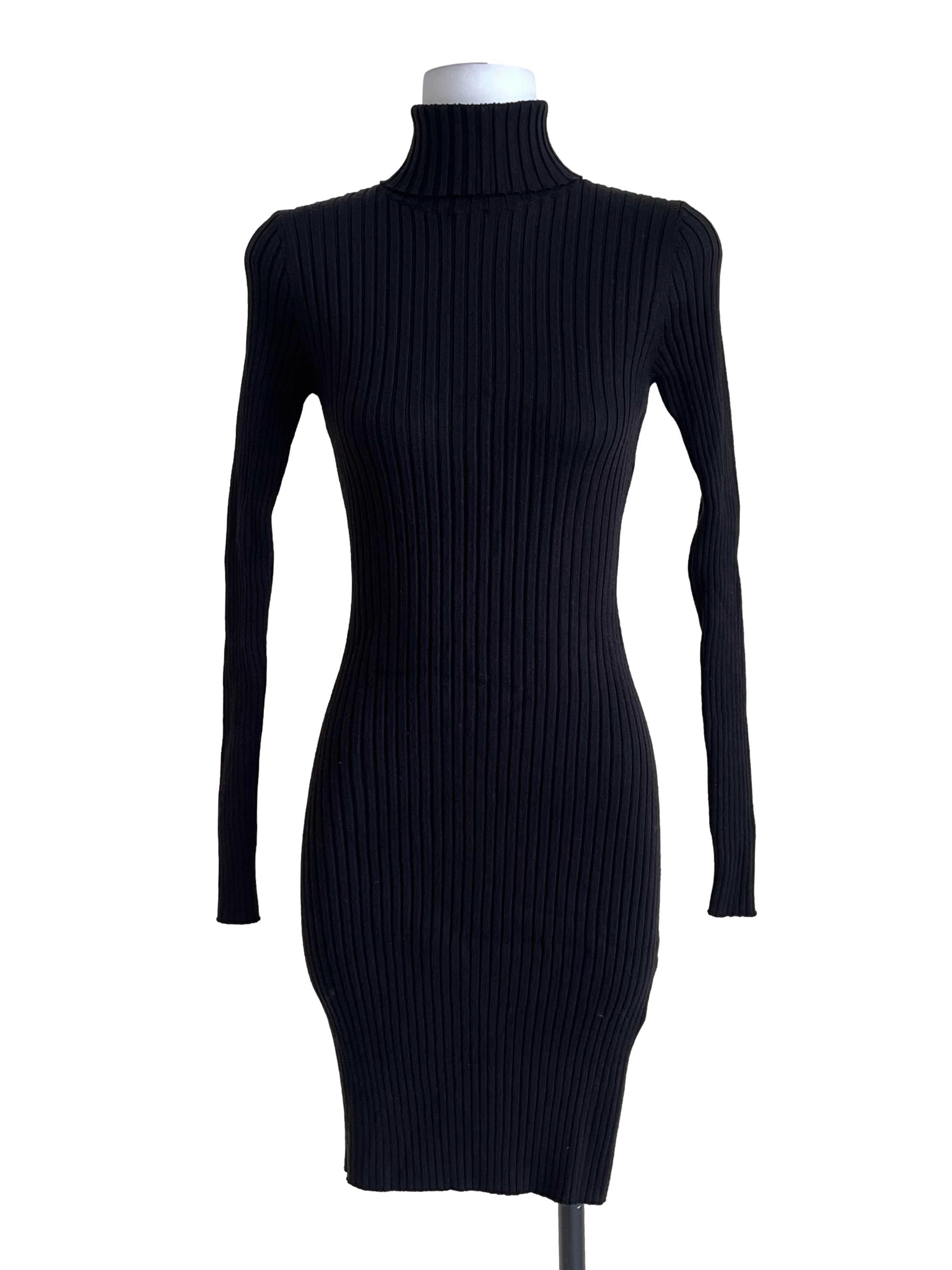 Jade Black Ribbed Turtleneck Mini Dress LB