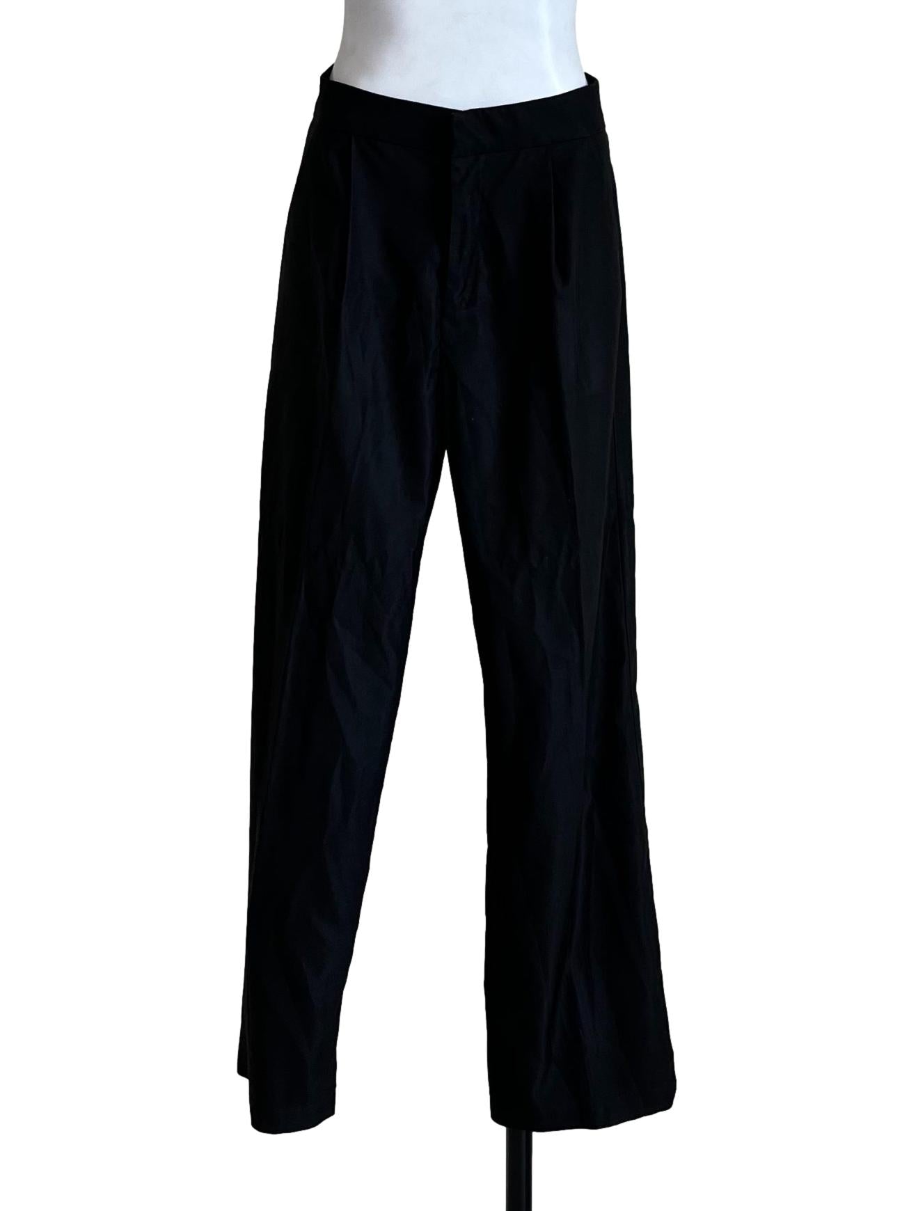 Black Plain Non Elastic Waist Pants