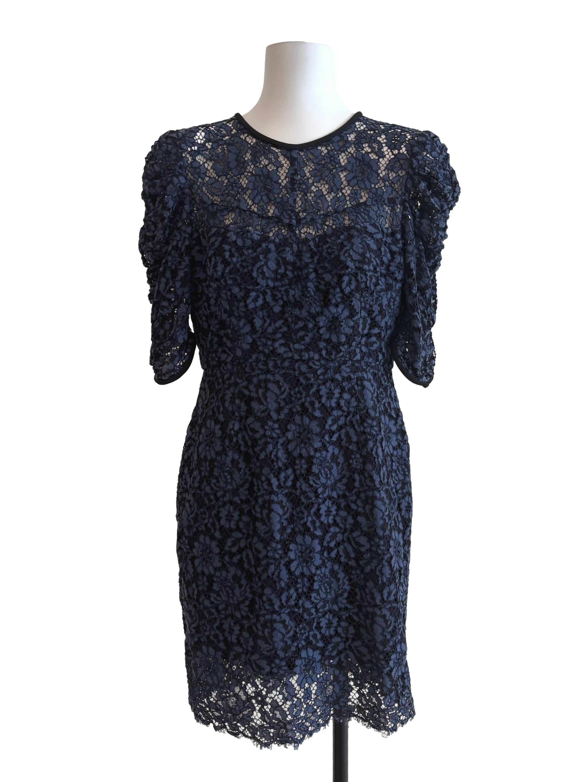 Midnight Blue Floral Lace Mini Dress