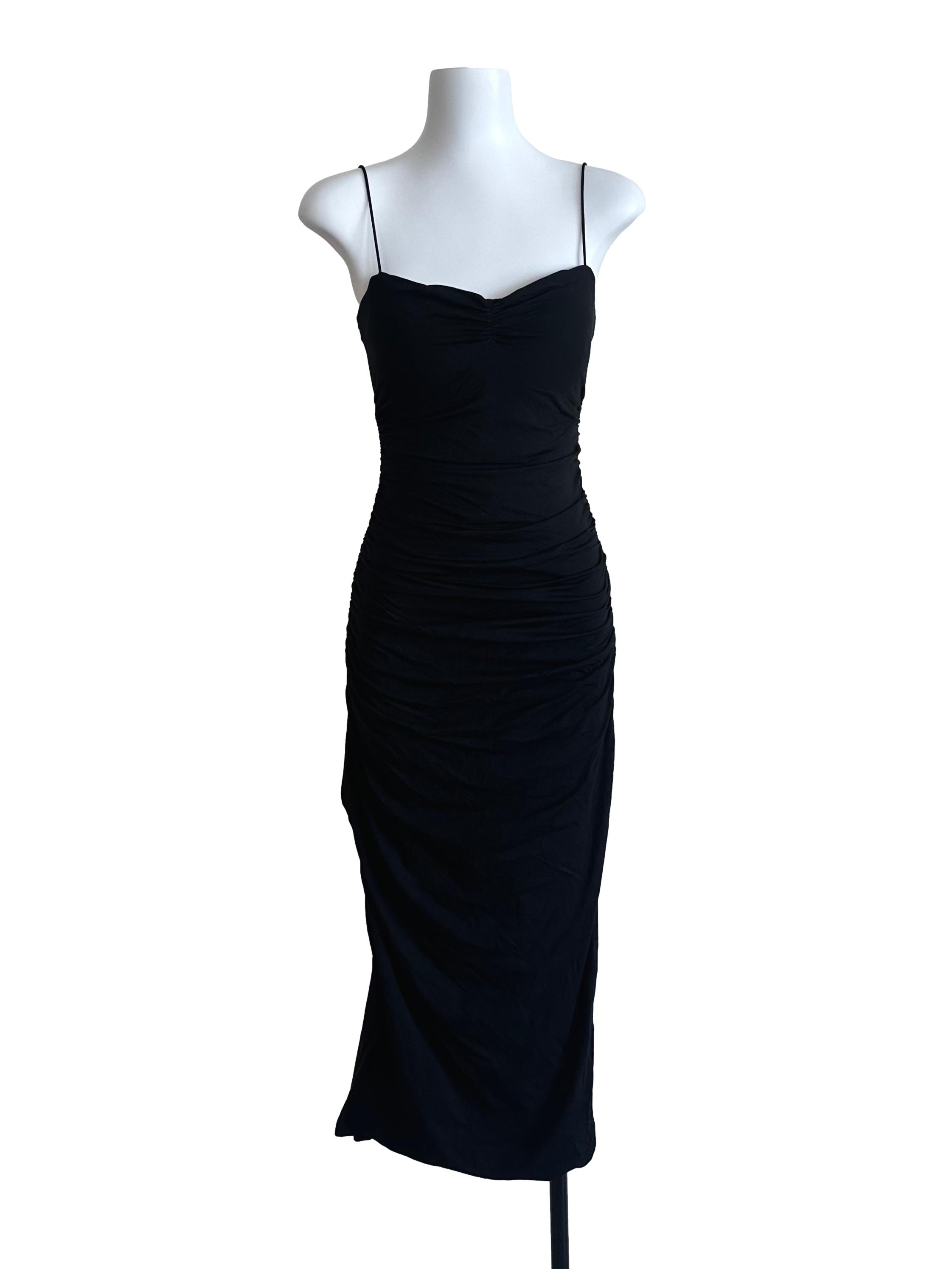 Raven Black Ruched Spaghetti Strap Dress