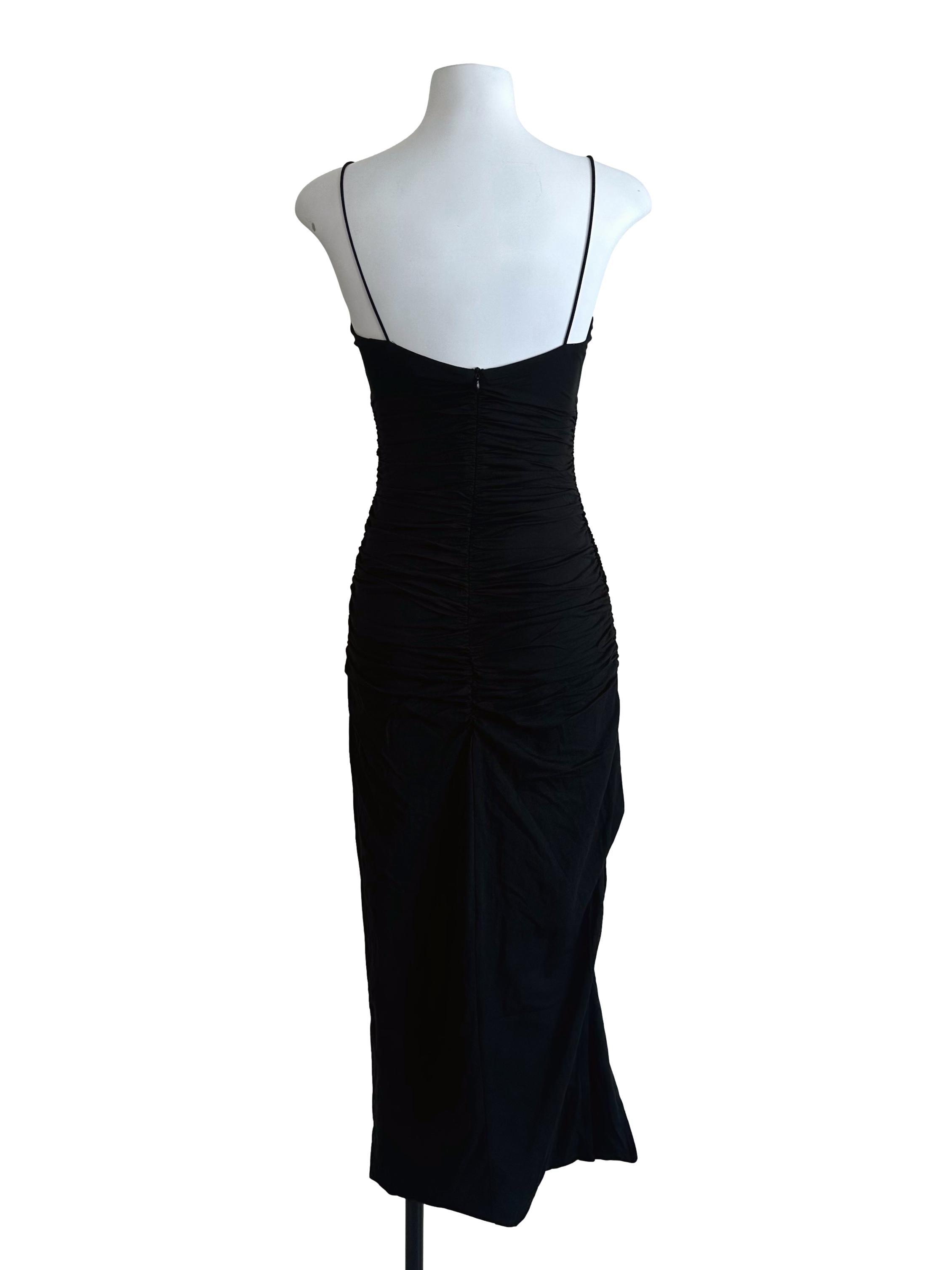 Raven Black Ruched Spaghetti Strap Dress