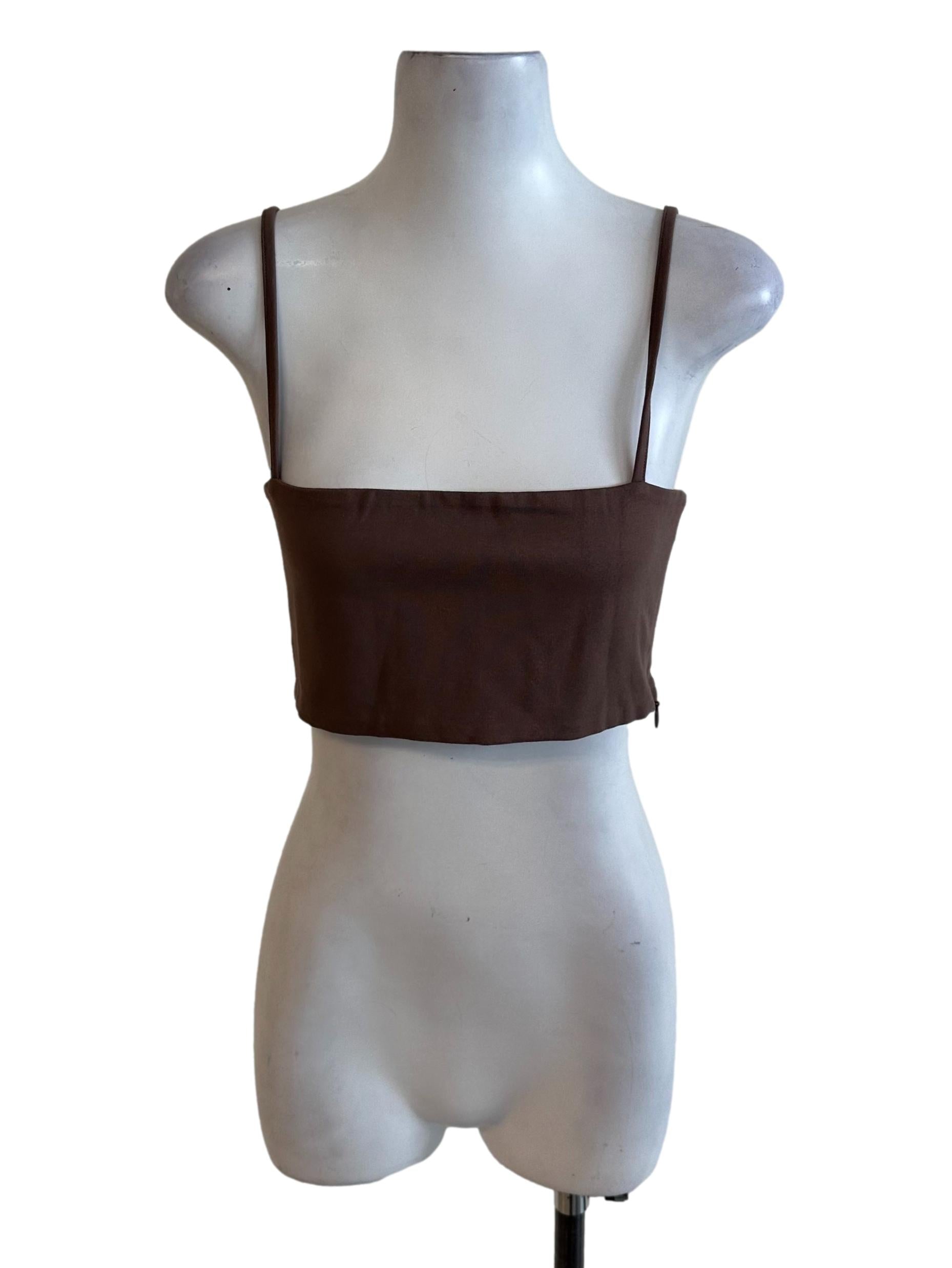 Mocha Brown Square Neck Crop Top