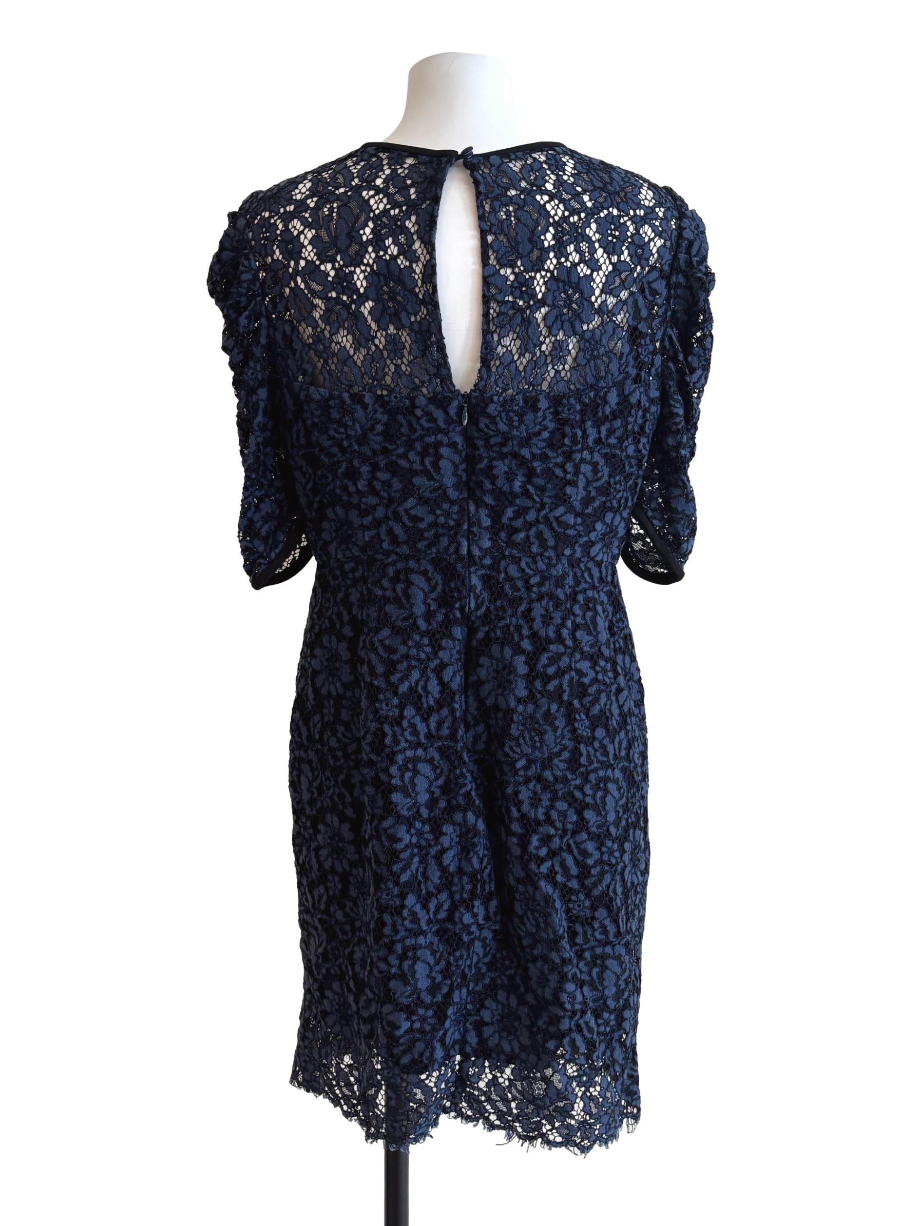 Midnight Blue Floral Lace Mini Dress
