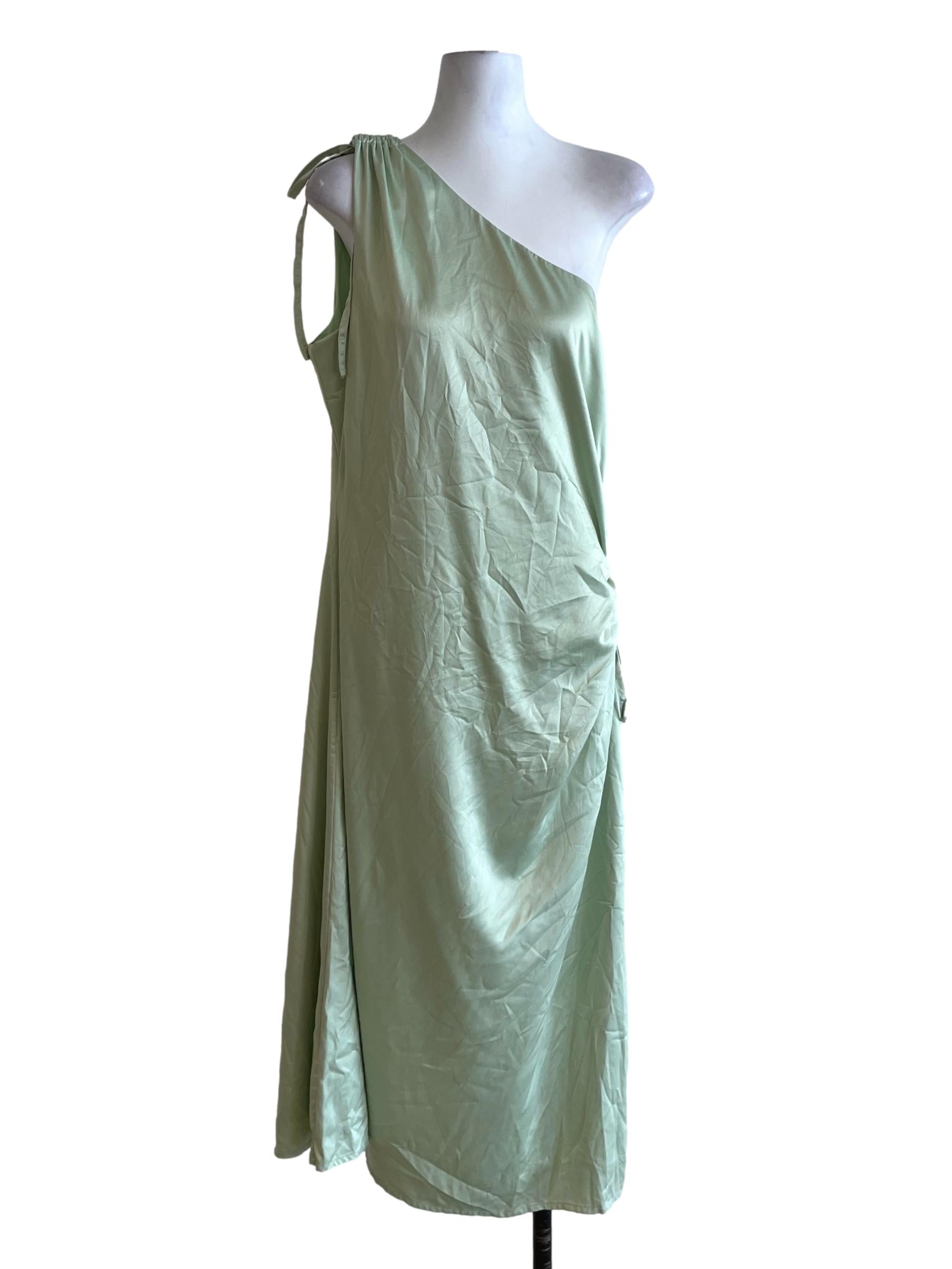 Mint Green Asymmetrical Neckline Sheath Dress