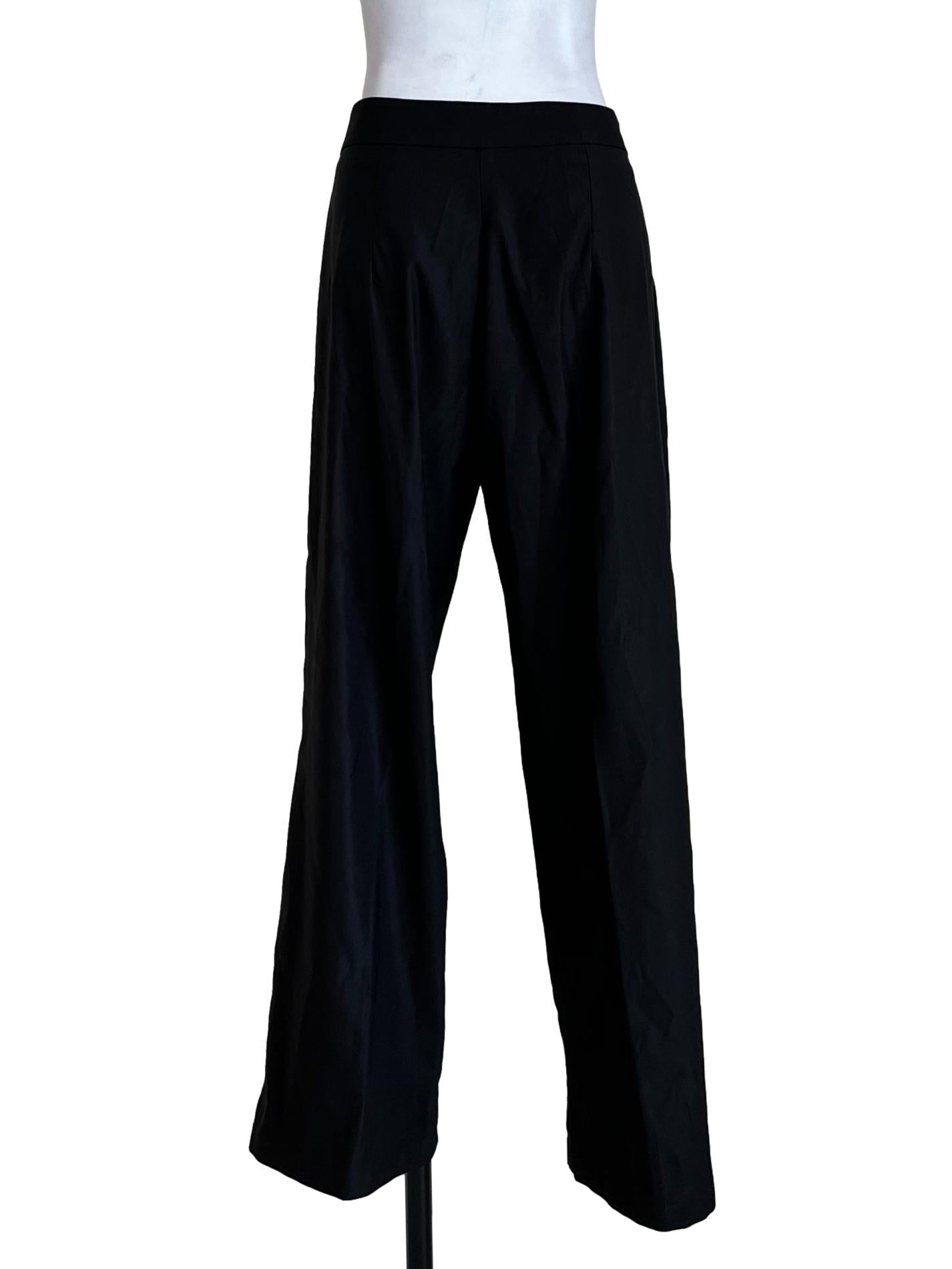 Black Plain Non Elastic Waist Pants