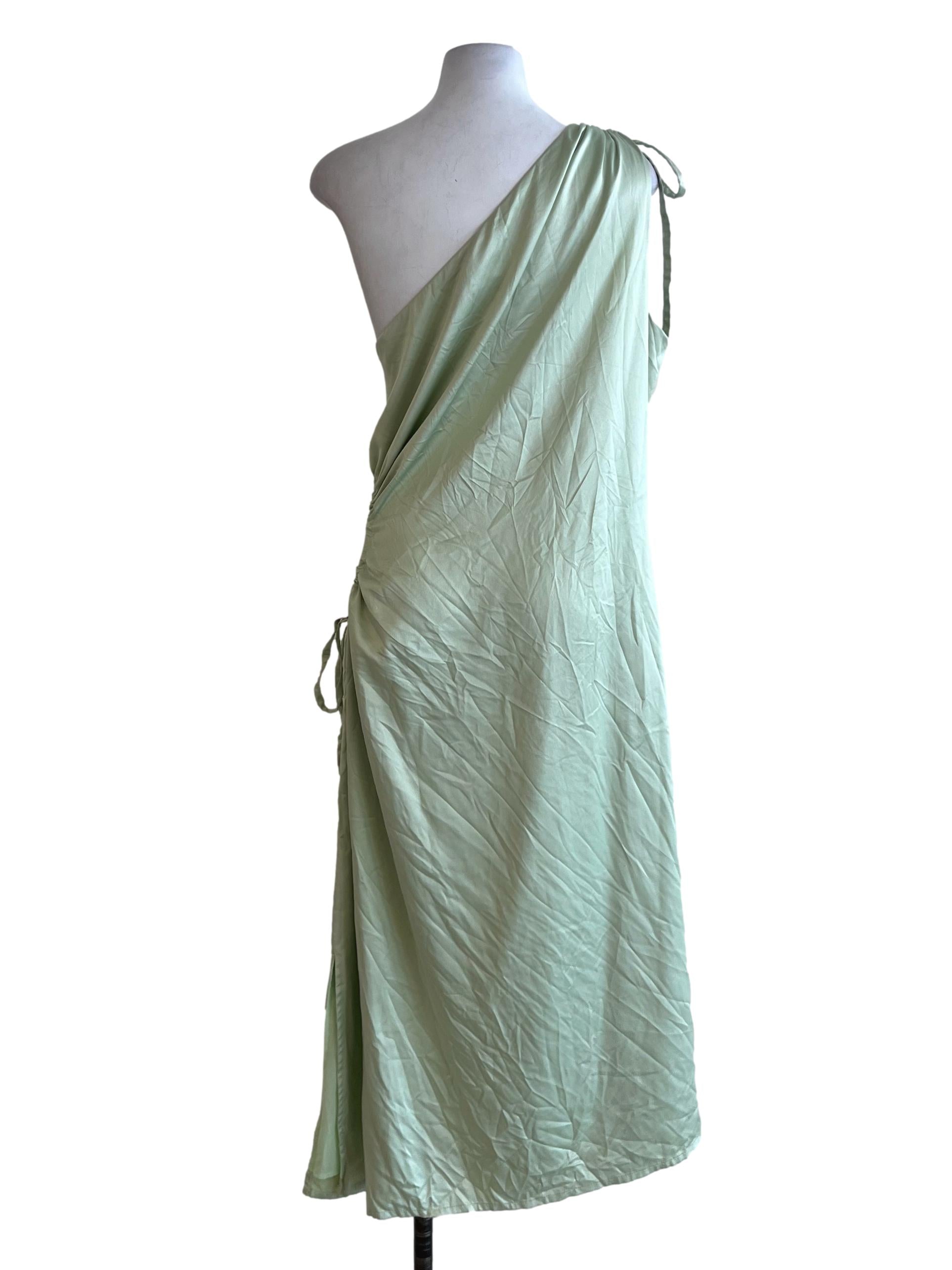 Mint Green Asymmetrical Neckline Sheath Dress