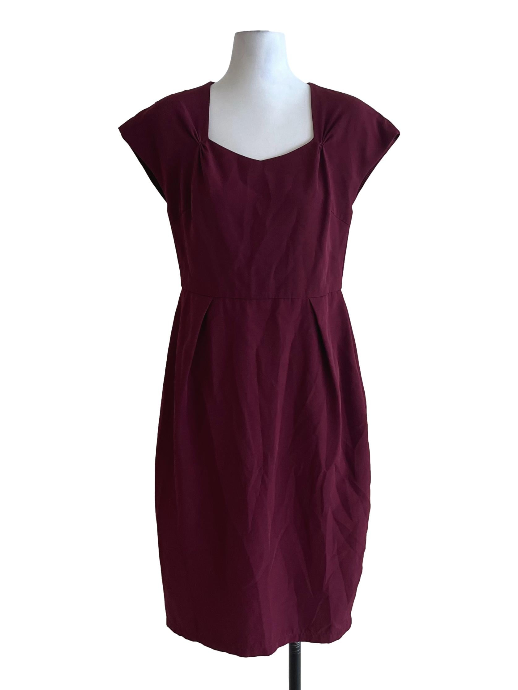 Wine Red Square Neckline Empire Dress