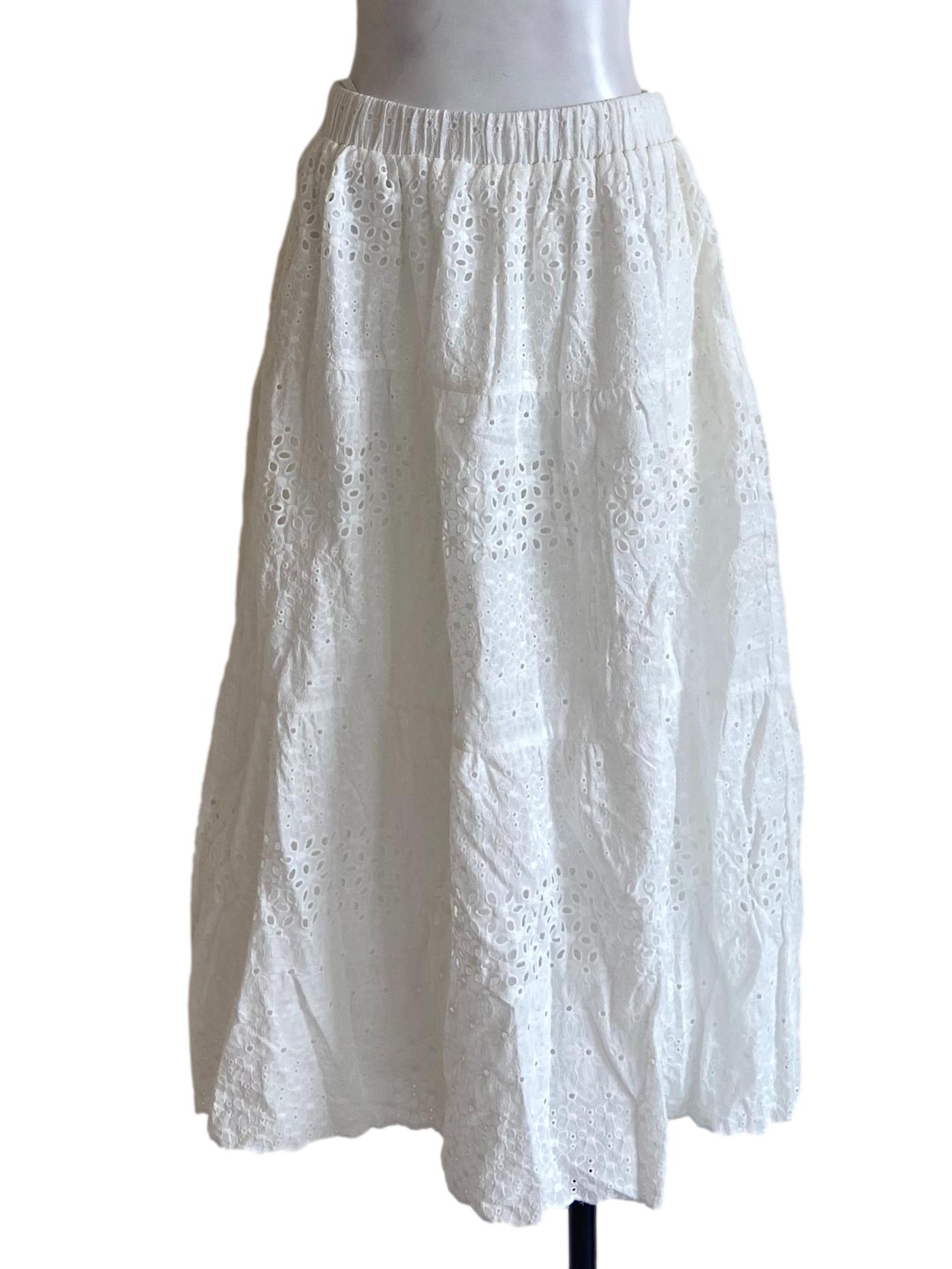 White & Floral Embroidery Layered Skirts
