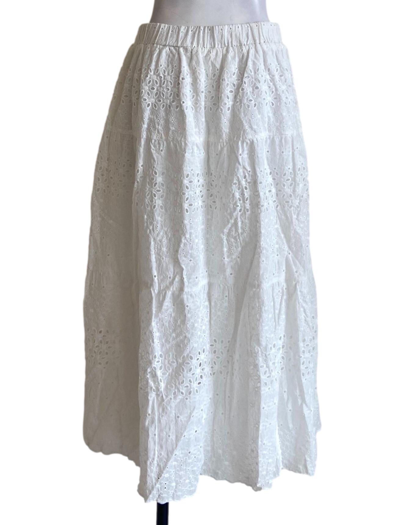 White & Floral Embroidery Layered Skirts