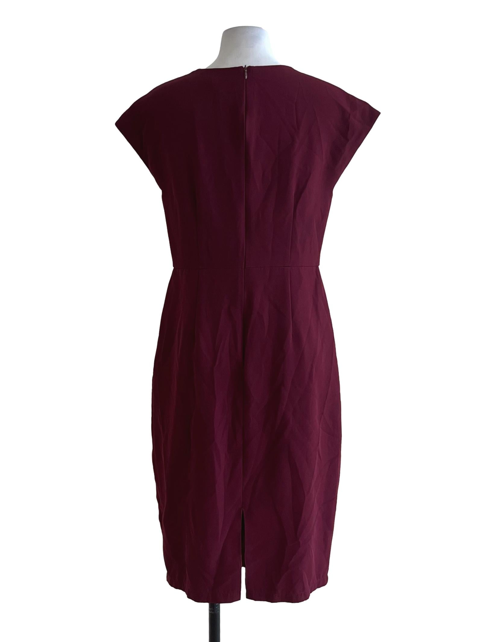 Wine Red Square Neckline Empire Dress