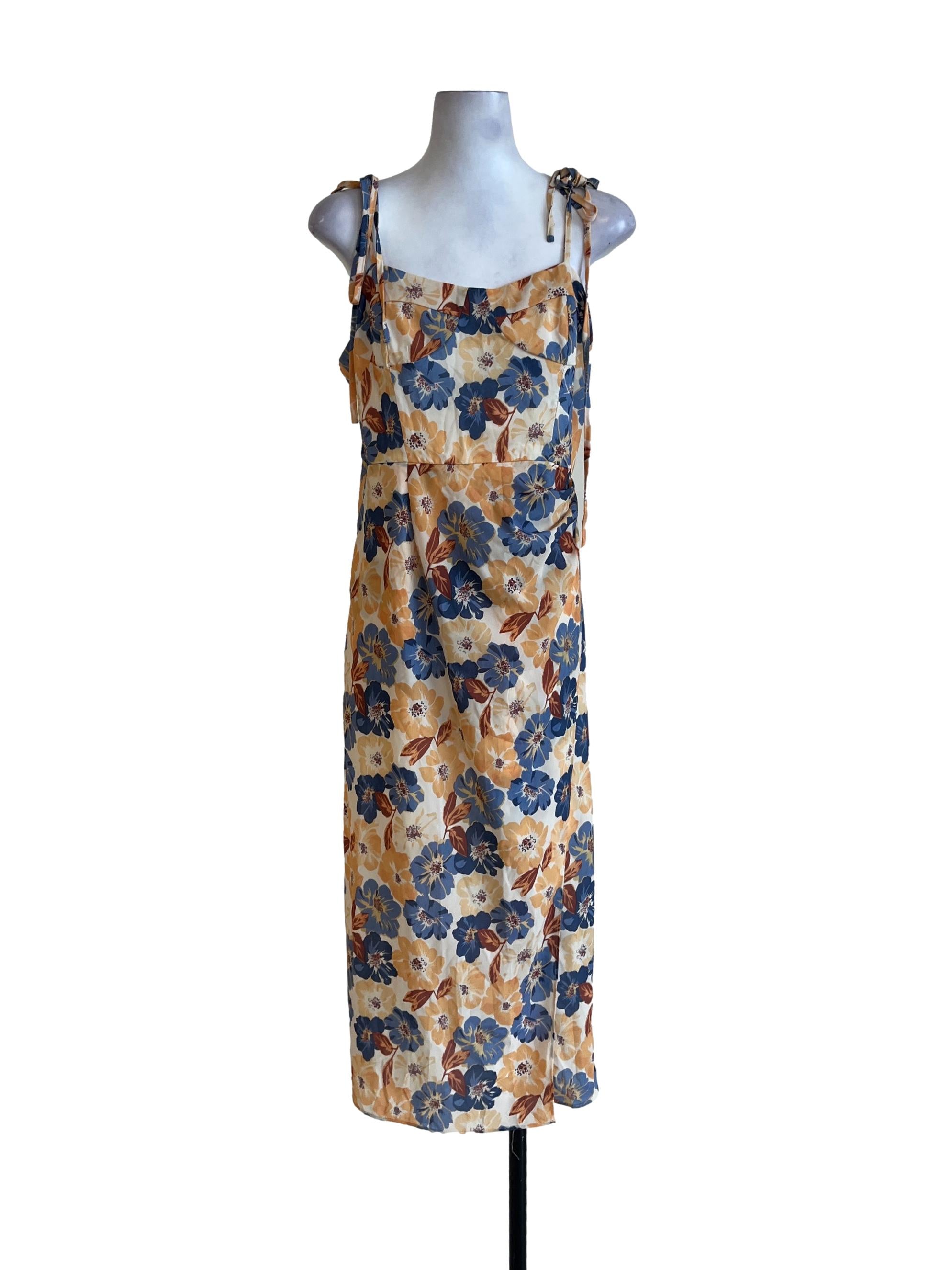 Blonde Yellow Flowers Ribbon Strap Dress