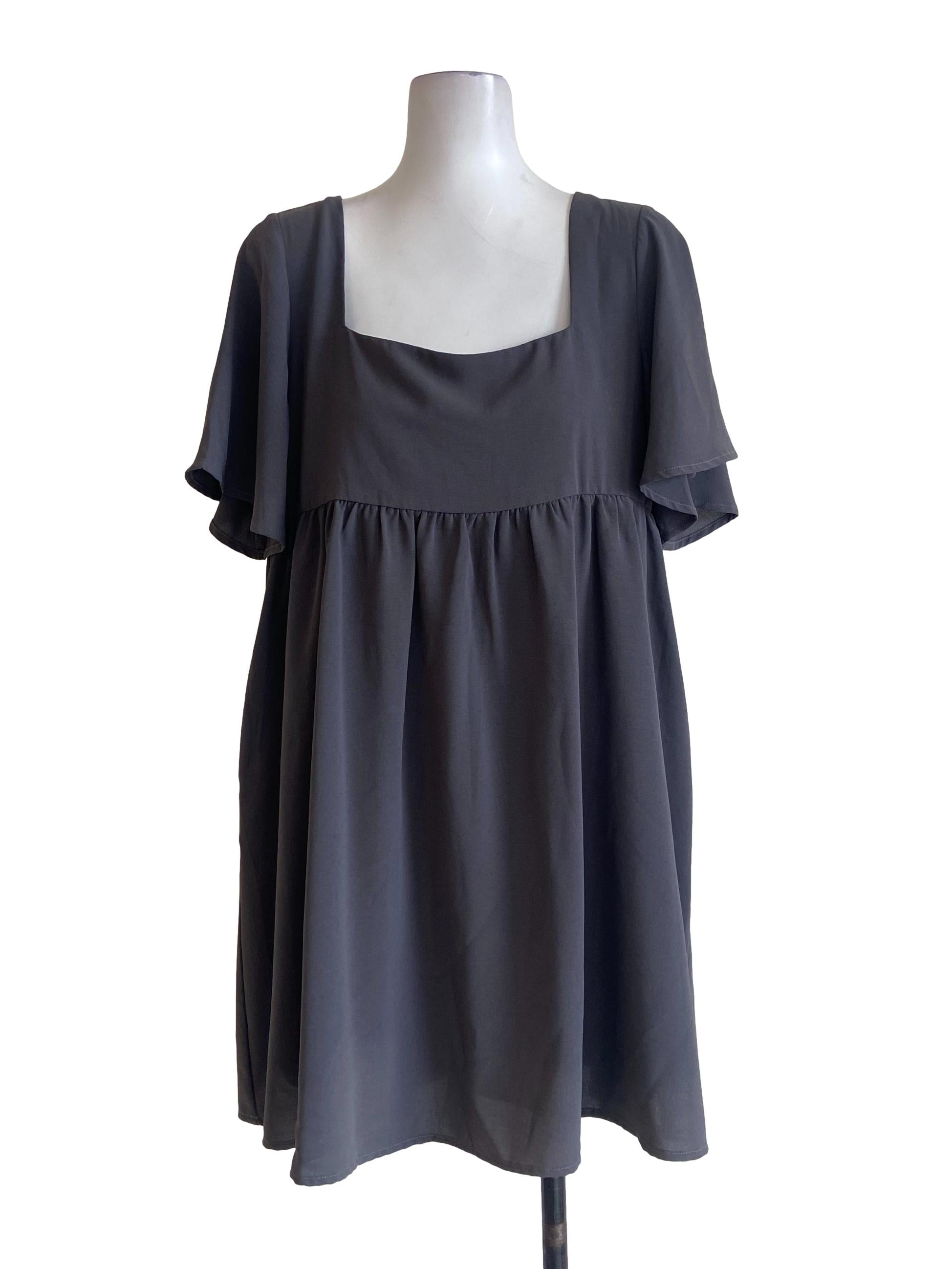 Lead Grey Square Neck Apron Dress