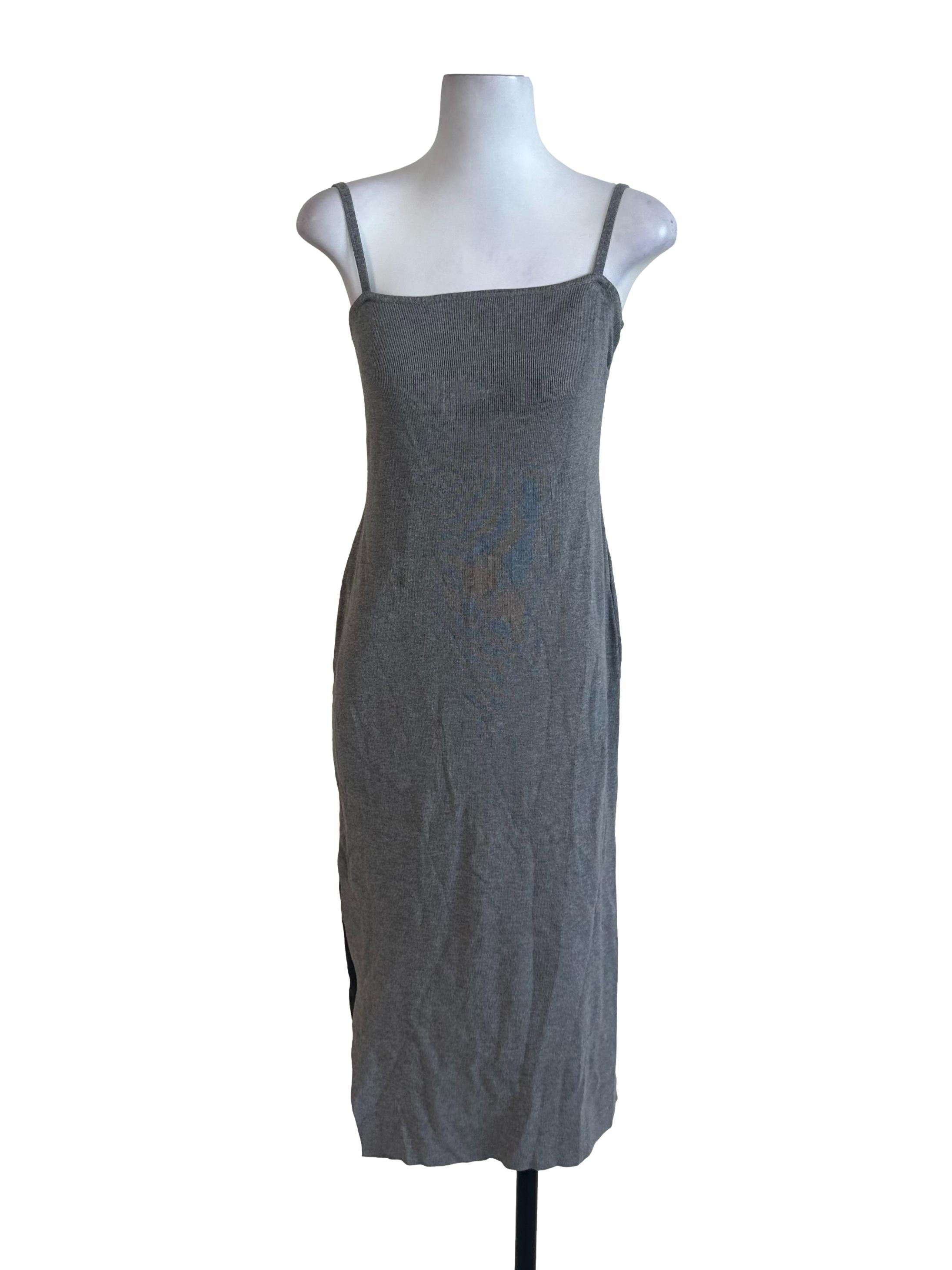 Dark Grey Knit Slit Dress