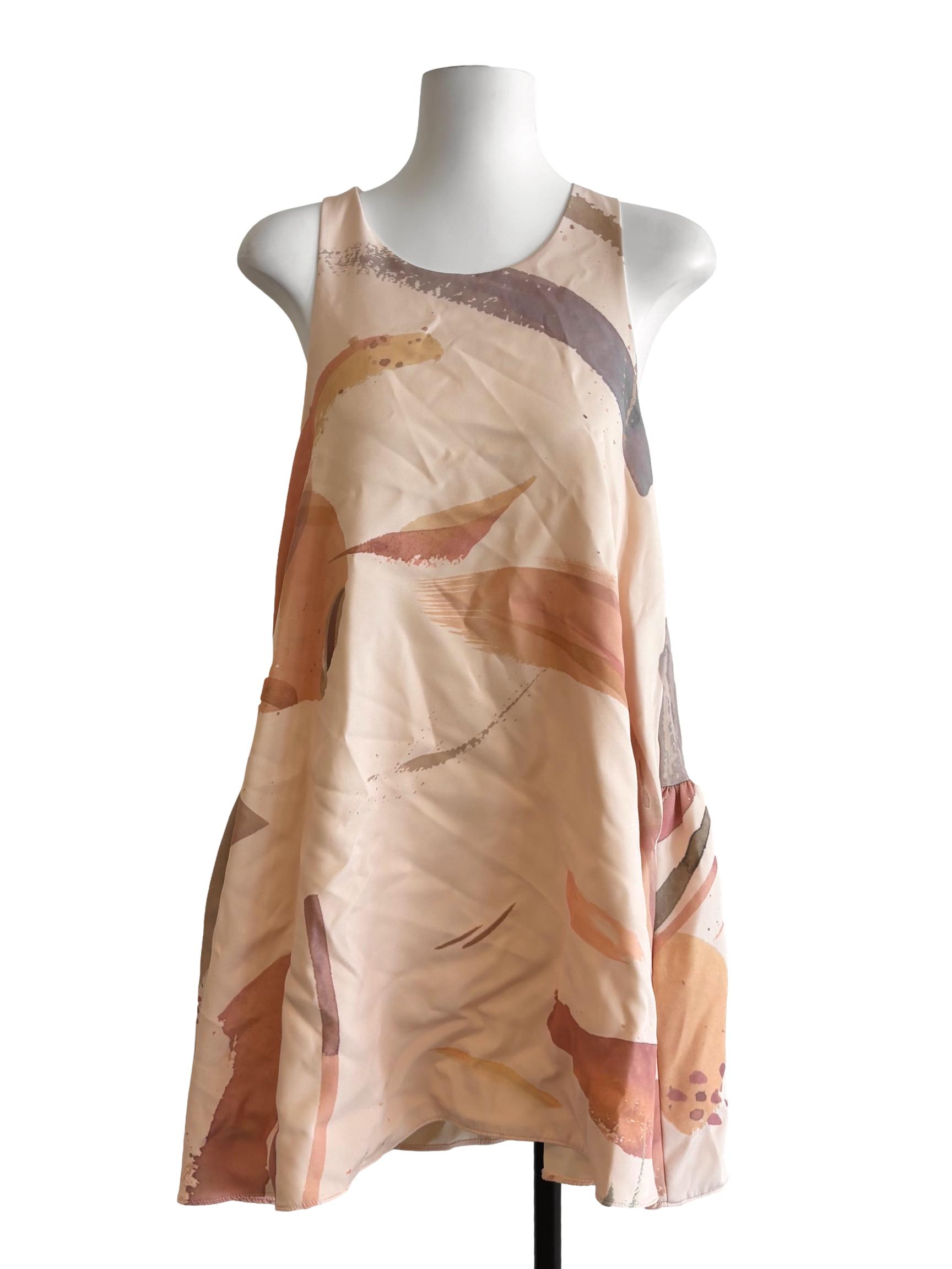 Peach Patterned Sleeveless Tent Dress