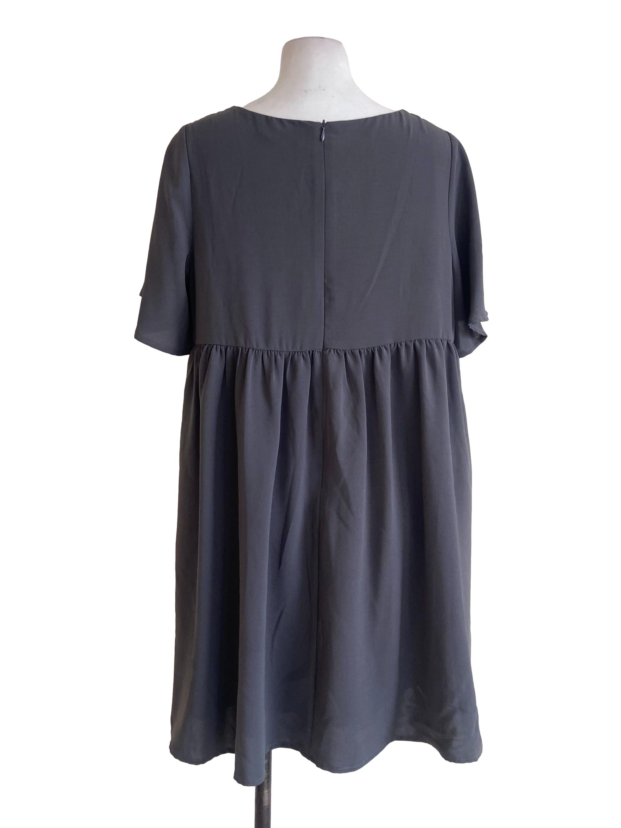 Lead Grey Square Neck Apron Dress