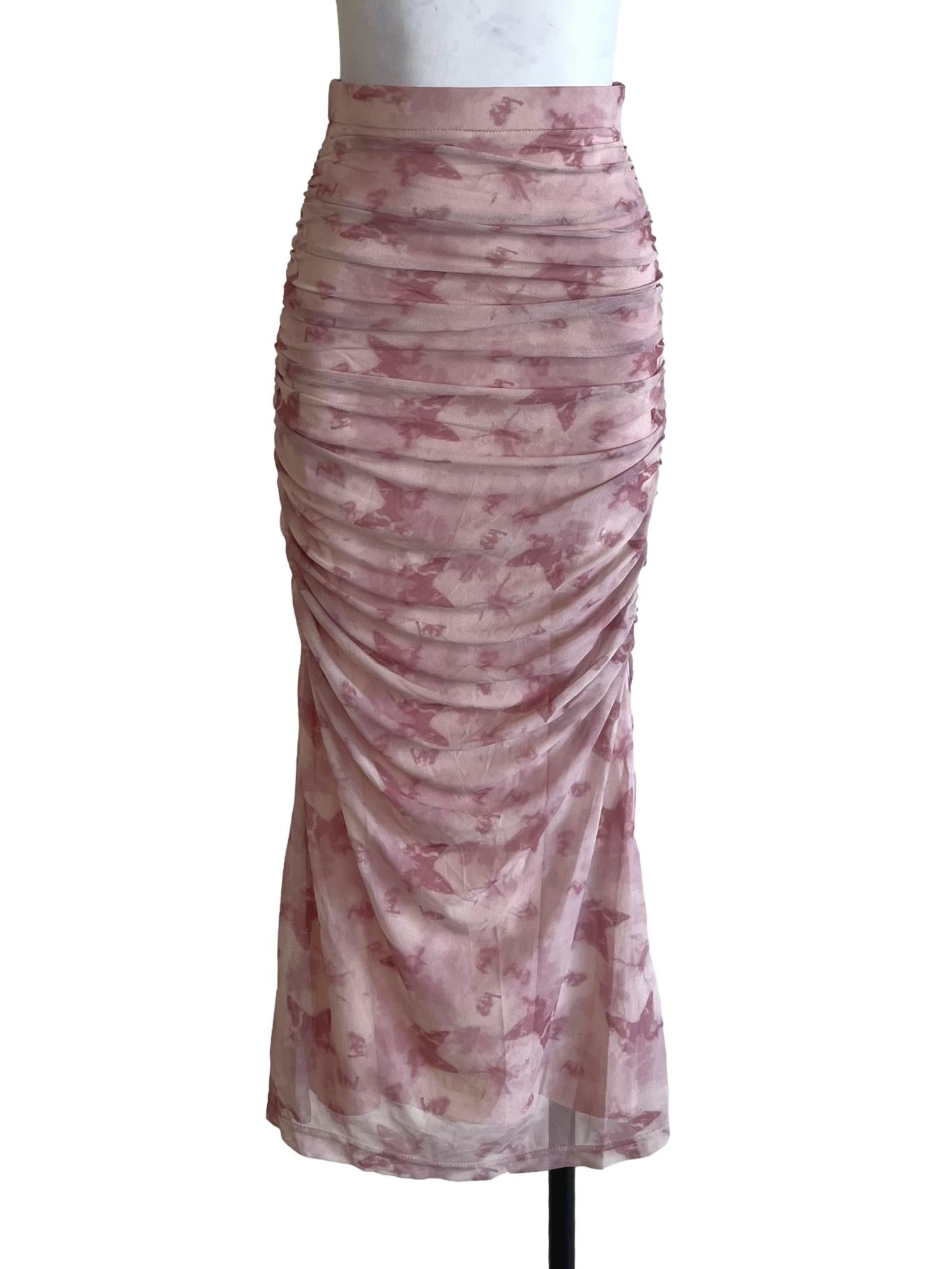 Rose Pink Draped Midi Skirt