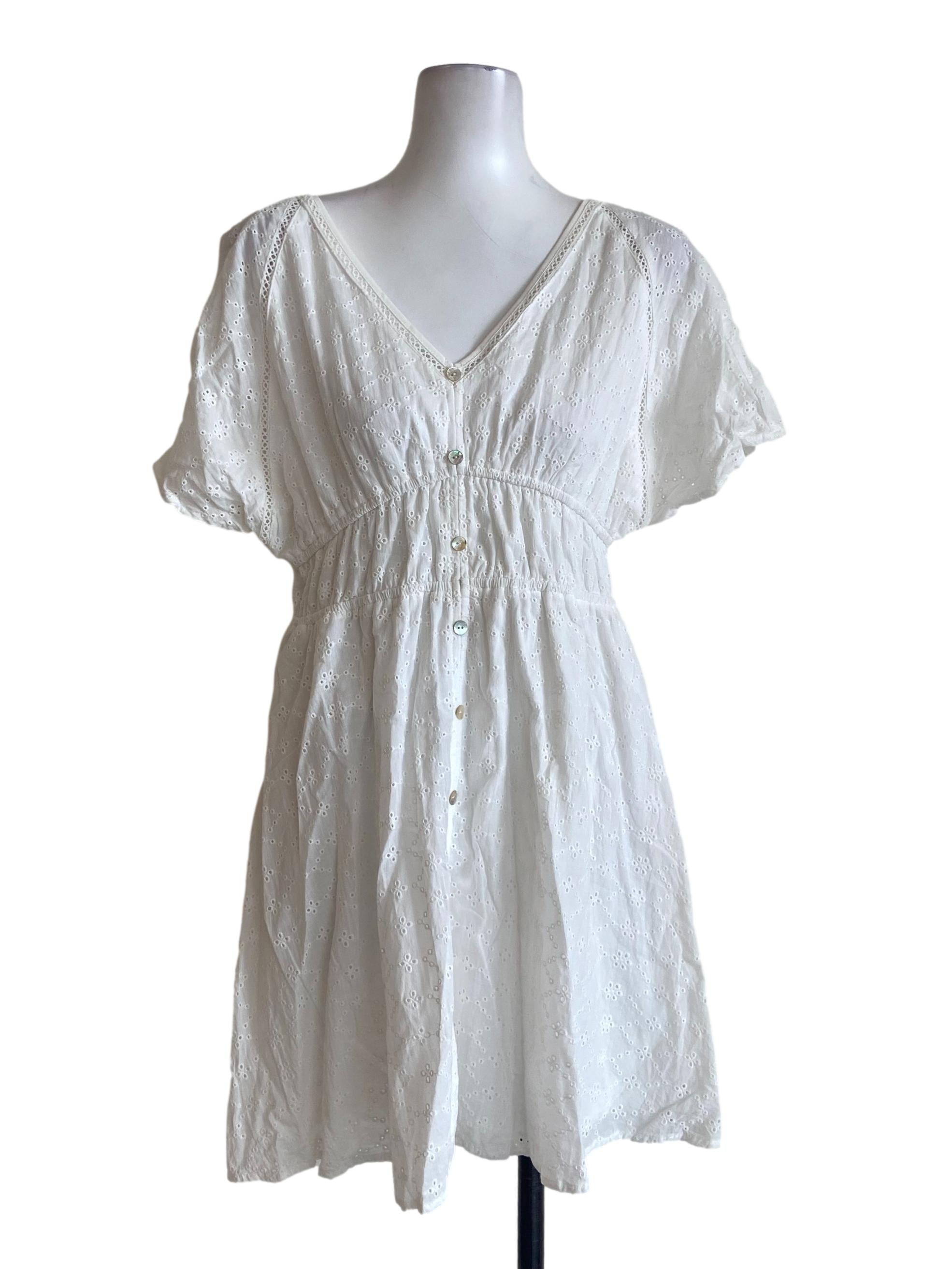 White V Neck Embroidery Floral Dress