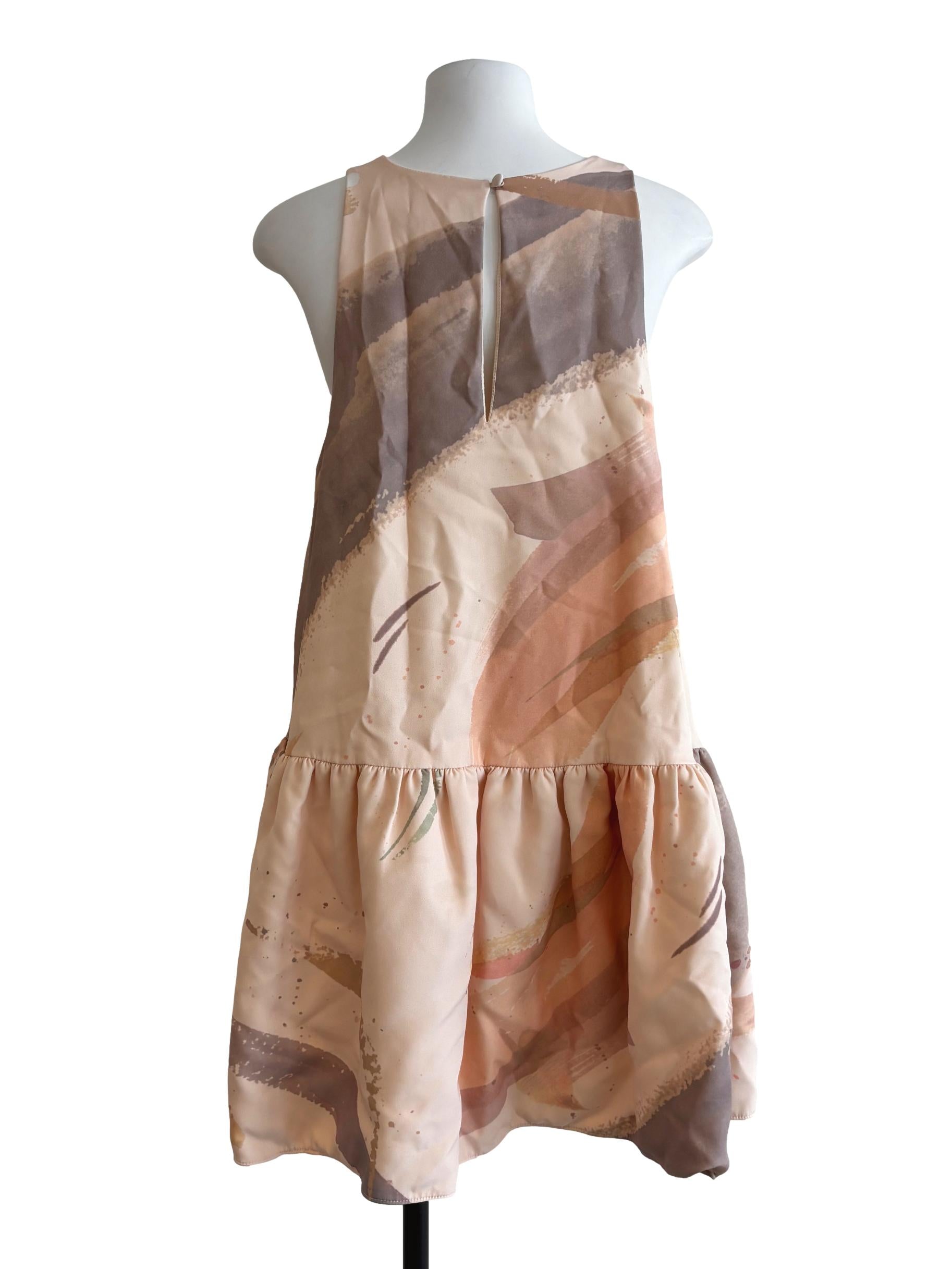 Peach Patterned Sleeveless Tent Dress
