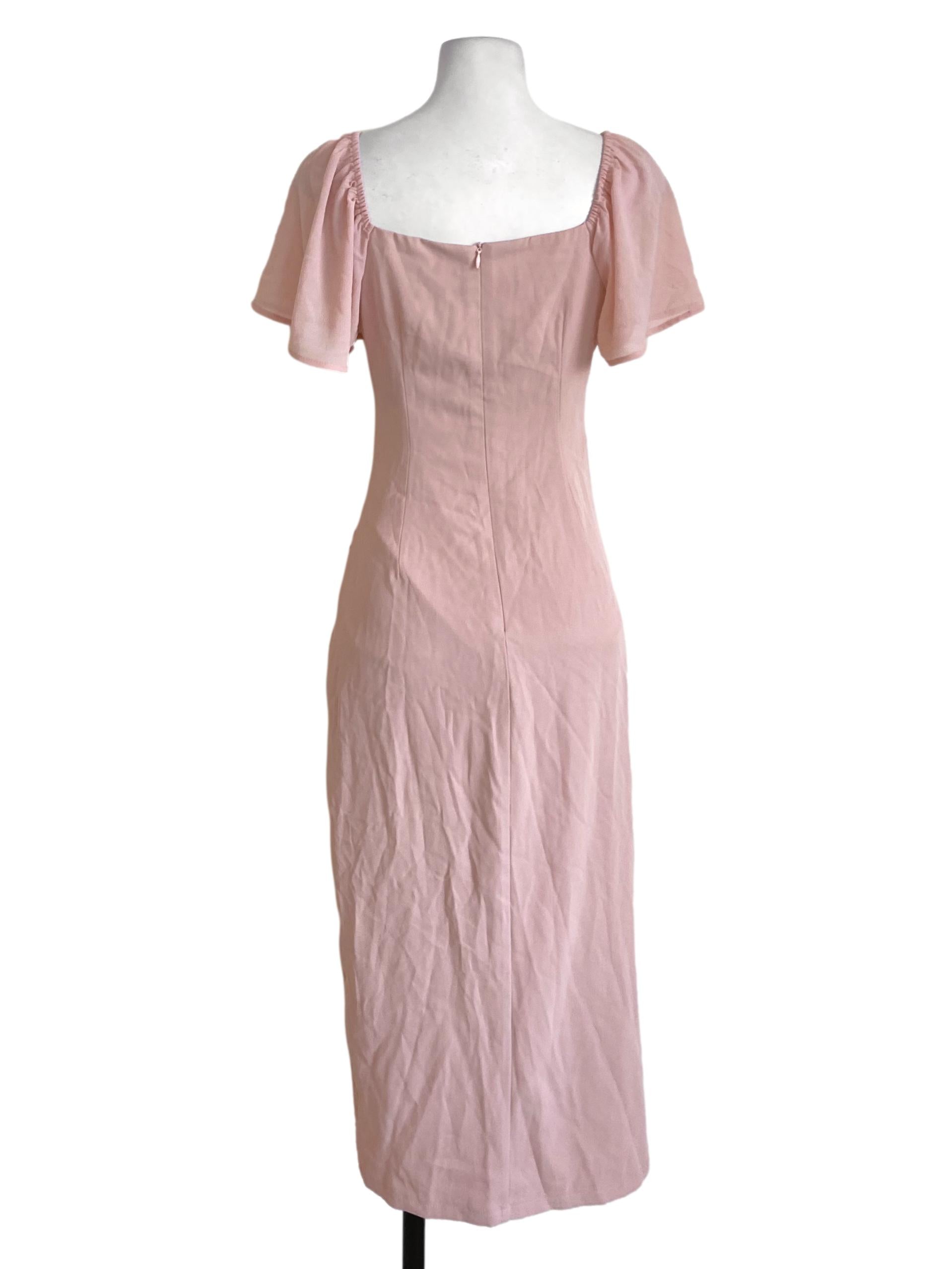 Salmon Pink Butterfly Sleeved Cross Bust Slit Dress