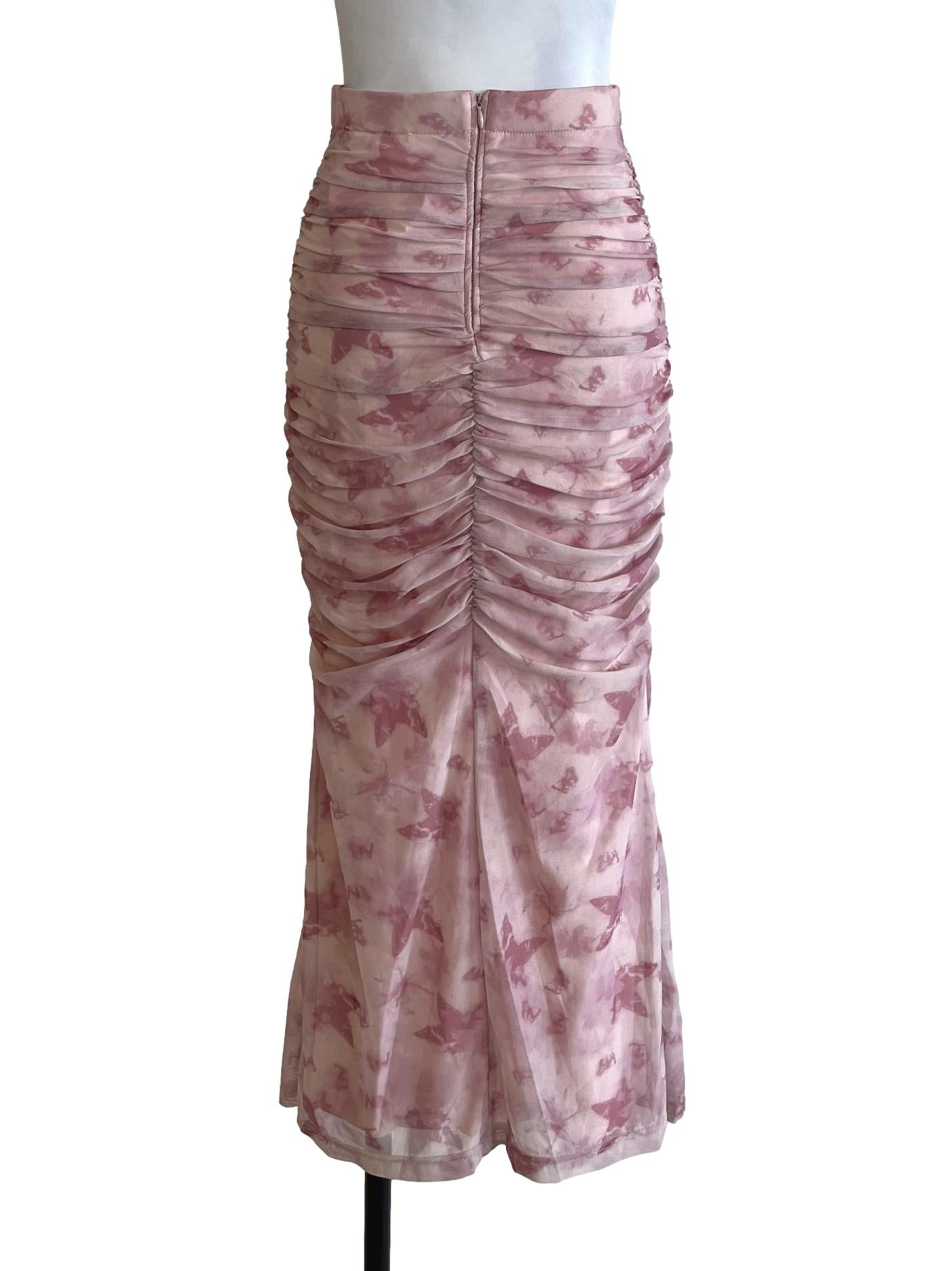 Rose Pink Draped Midi Skirt