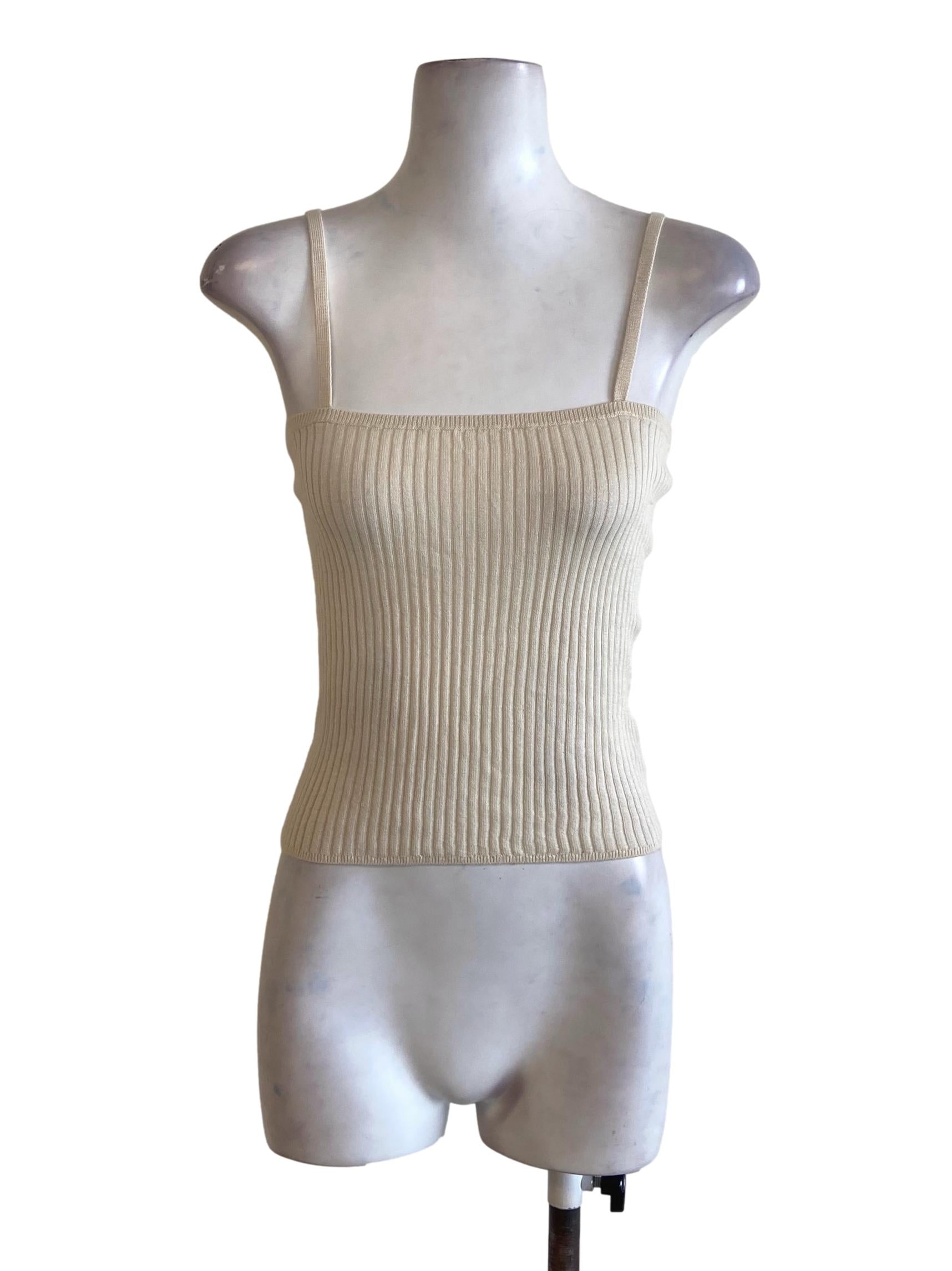 Egg Shell Beige Sleeveless Candy Stripe Crop Top