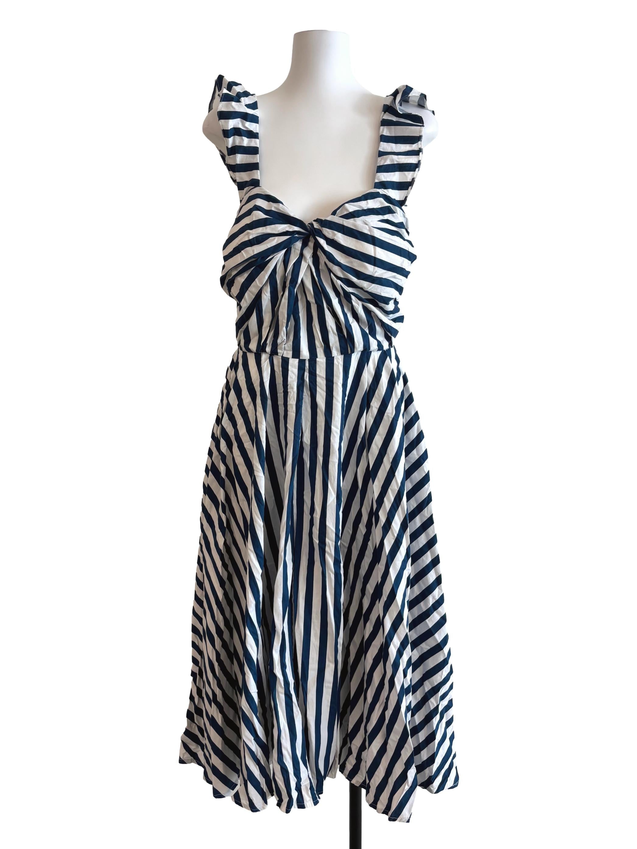 Lapis Blue Striped Cotton Sweetheart Dress