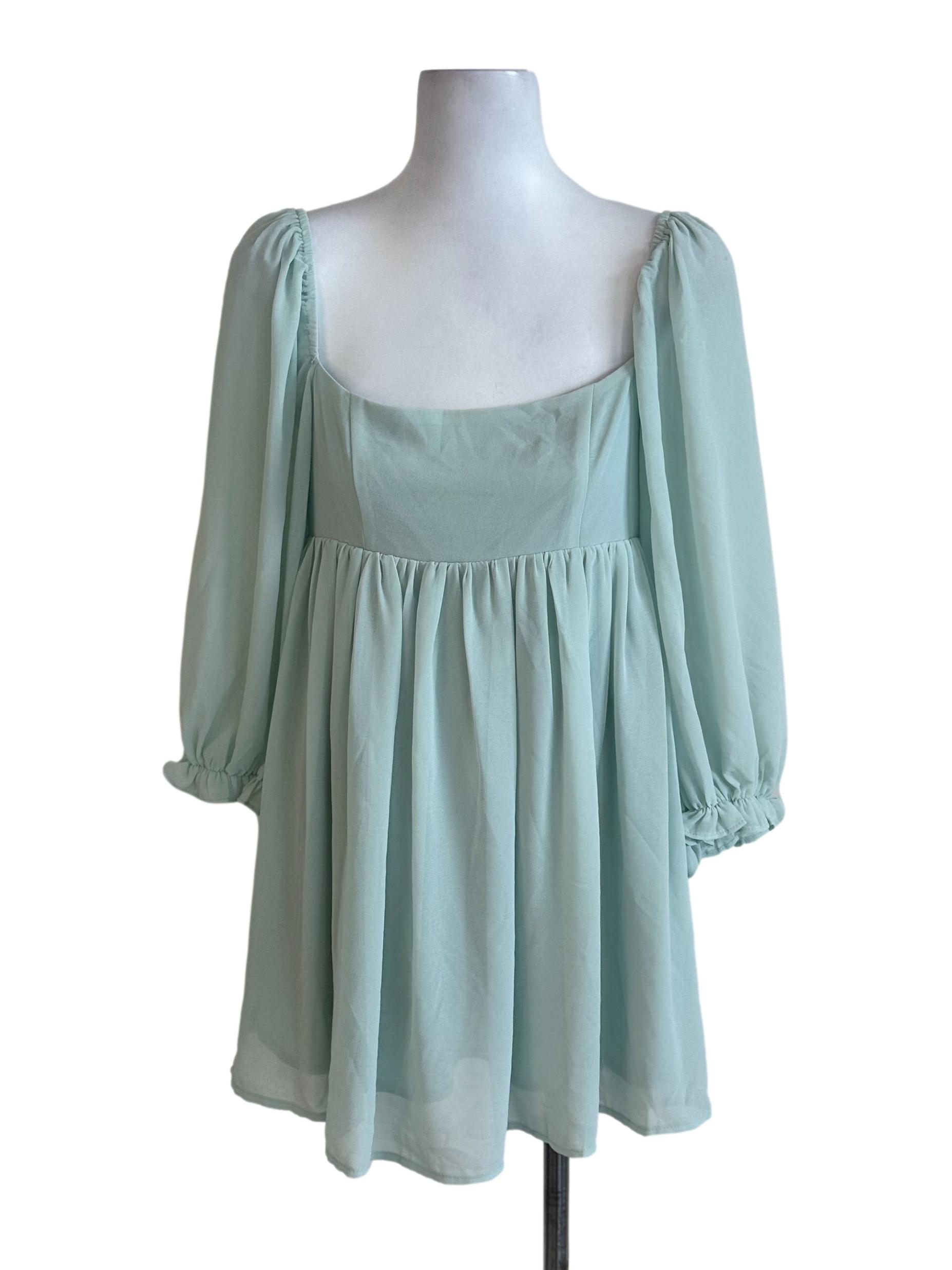 Mint Green Long Sleeve Babydoll Dress