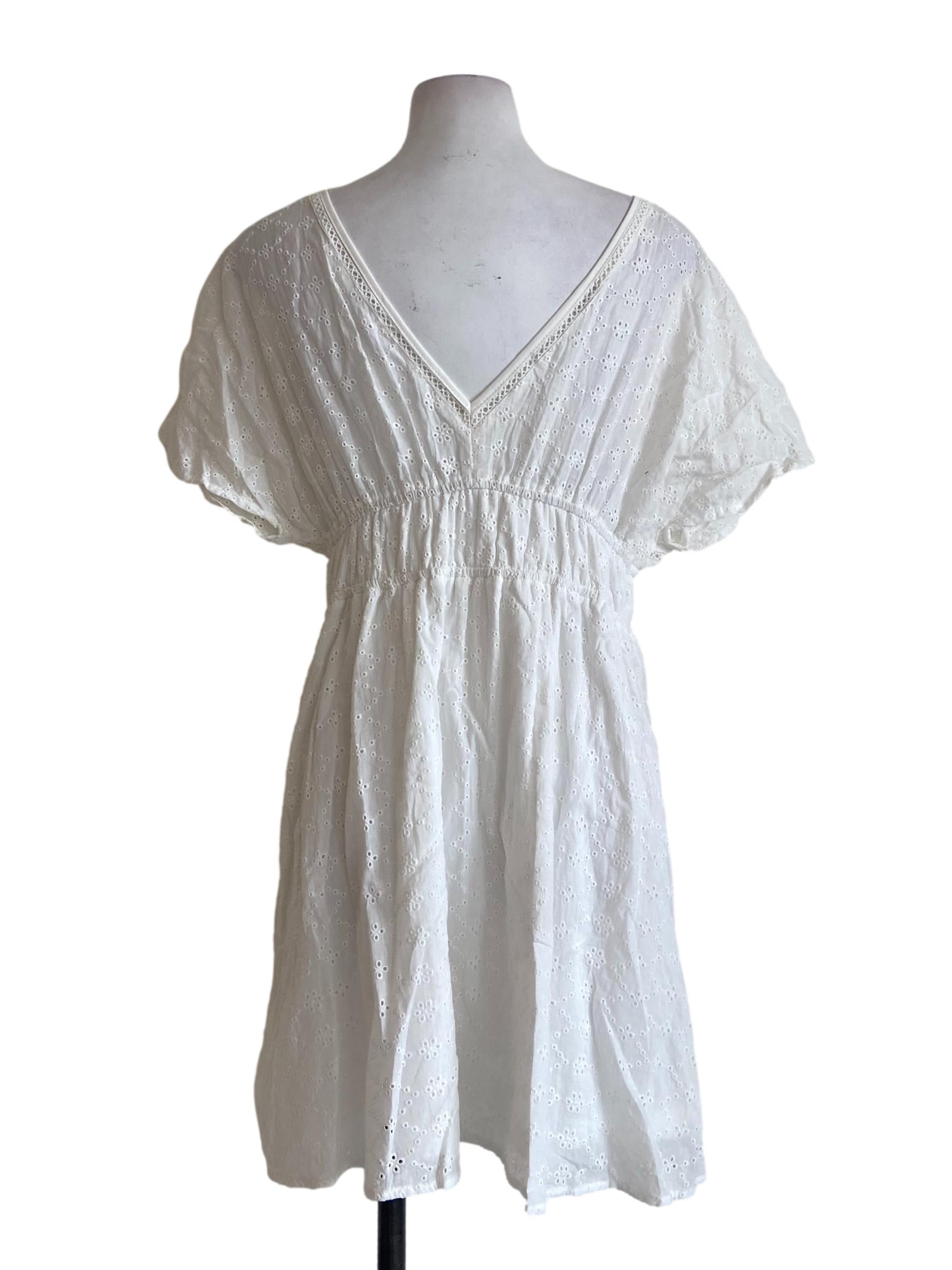 White V Neck Embroidery Floral Dress