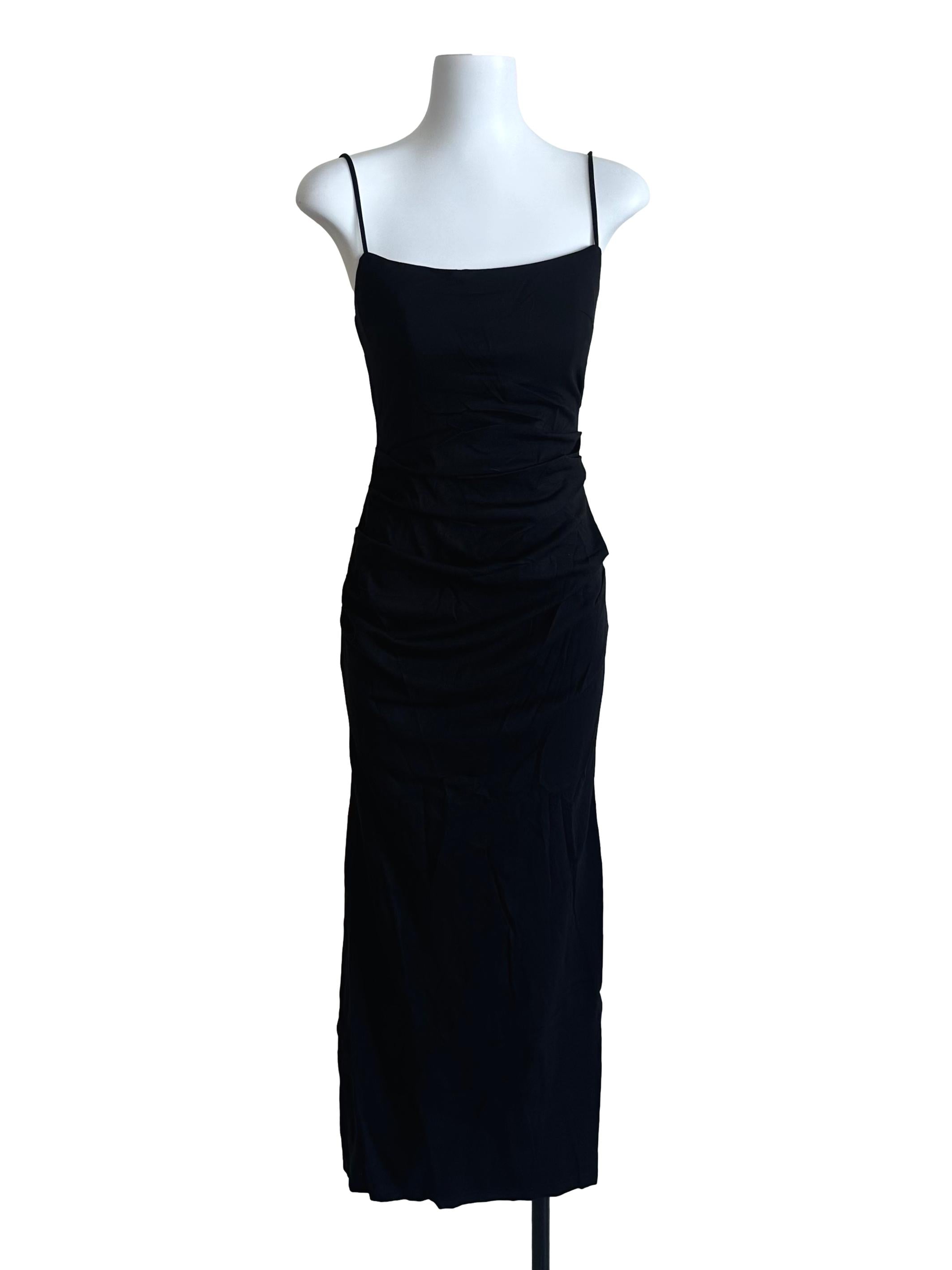 Rich Black Side Ruched Dress