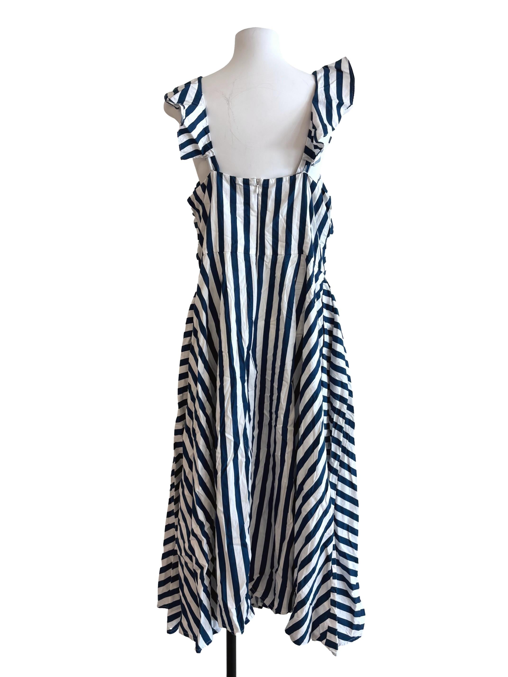 Lapis Blue Striped Cotton Sweetheart Dress