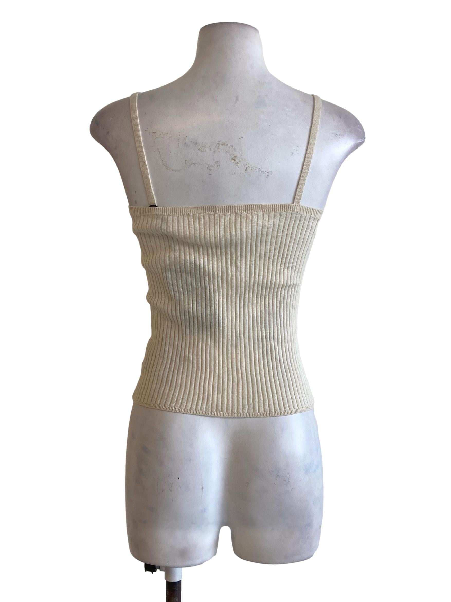 Egg Shell Beige Sleeveless Candy Stripe Crop Top
