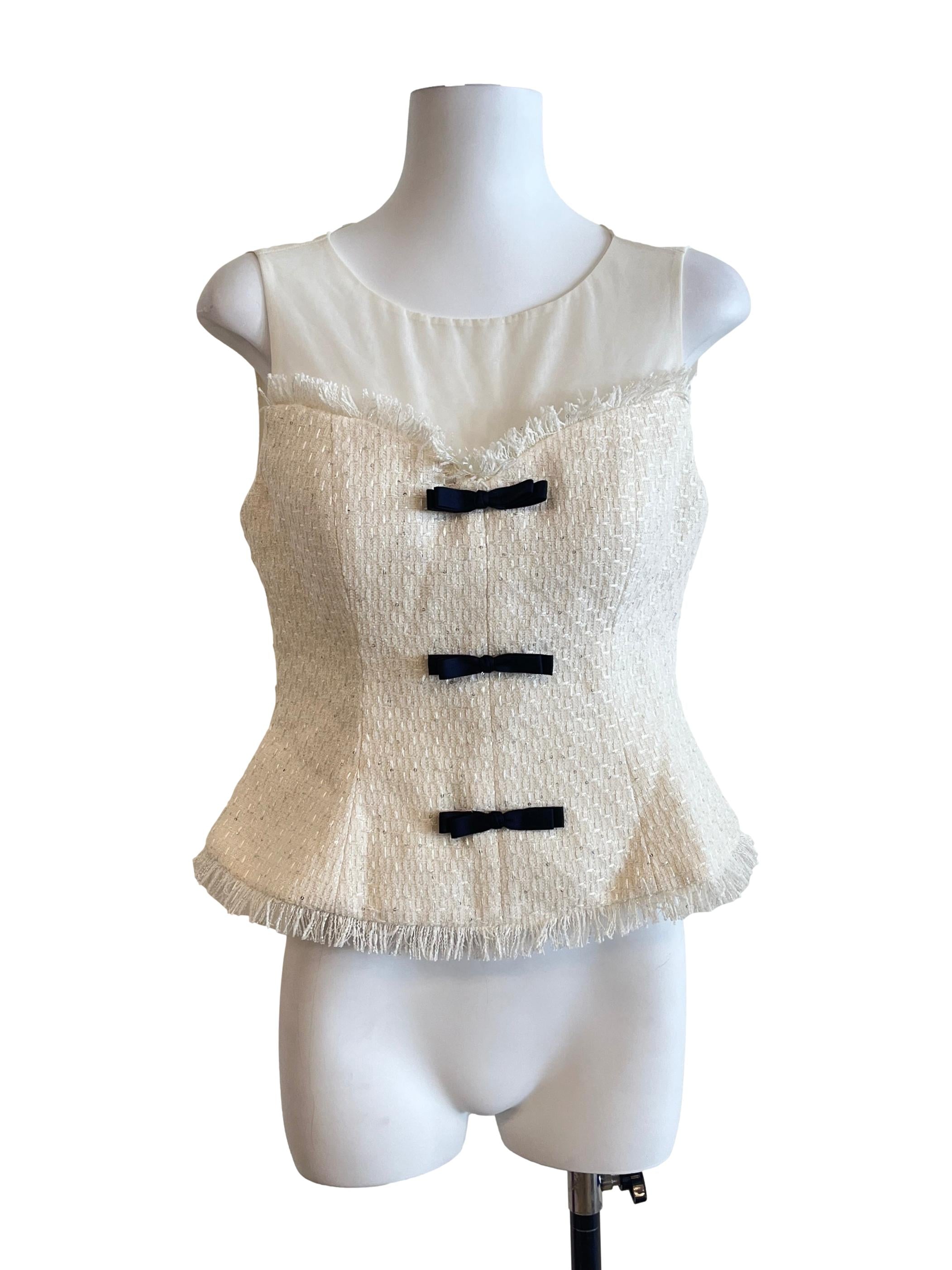 Pearl White Sleeveless Tweed Top