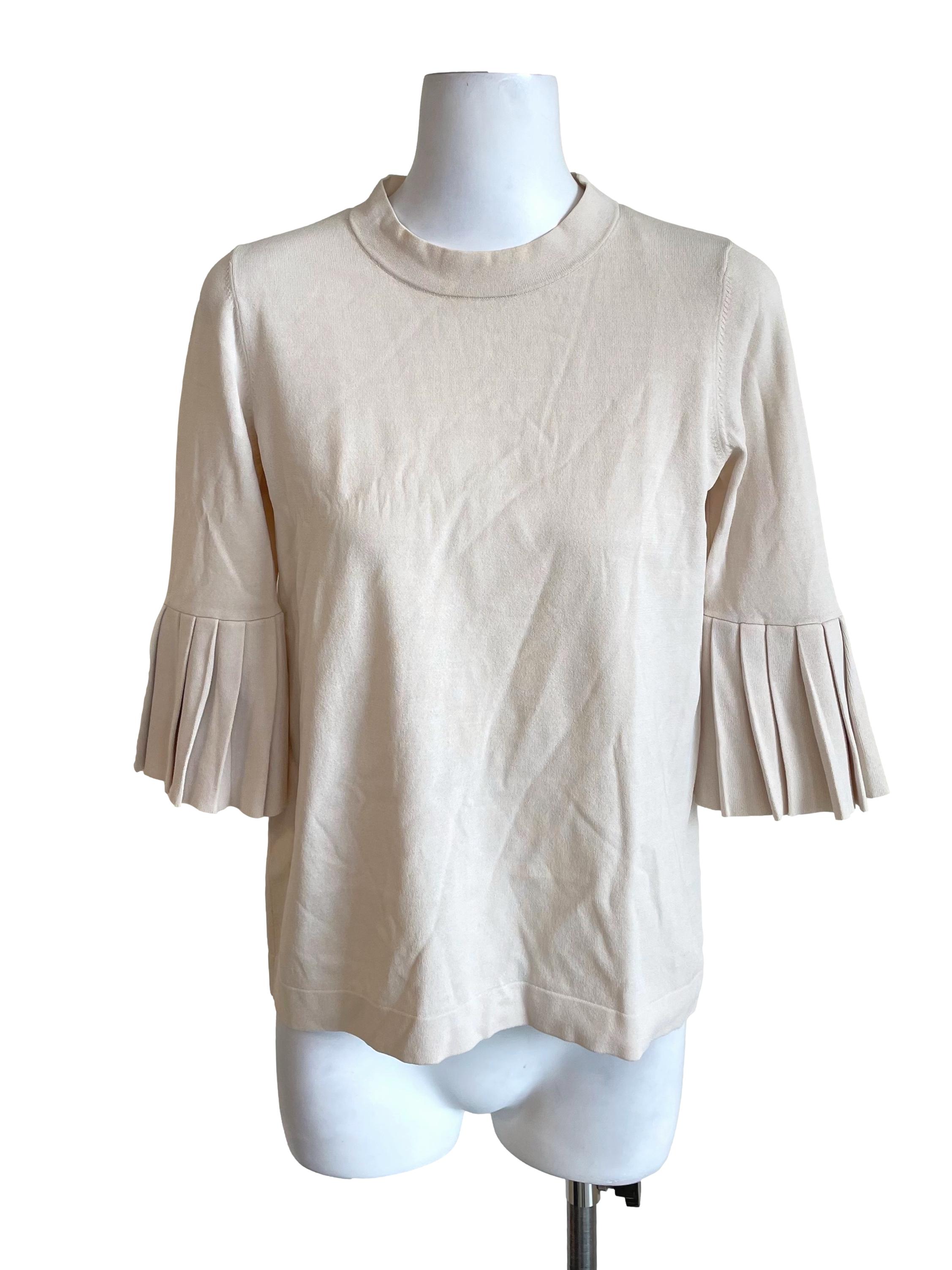 Parchment Pleated Bell Sleeves Knit Top