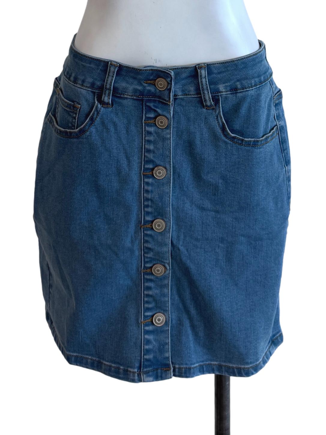 Blue Buttoned Straight Skirts