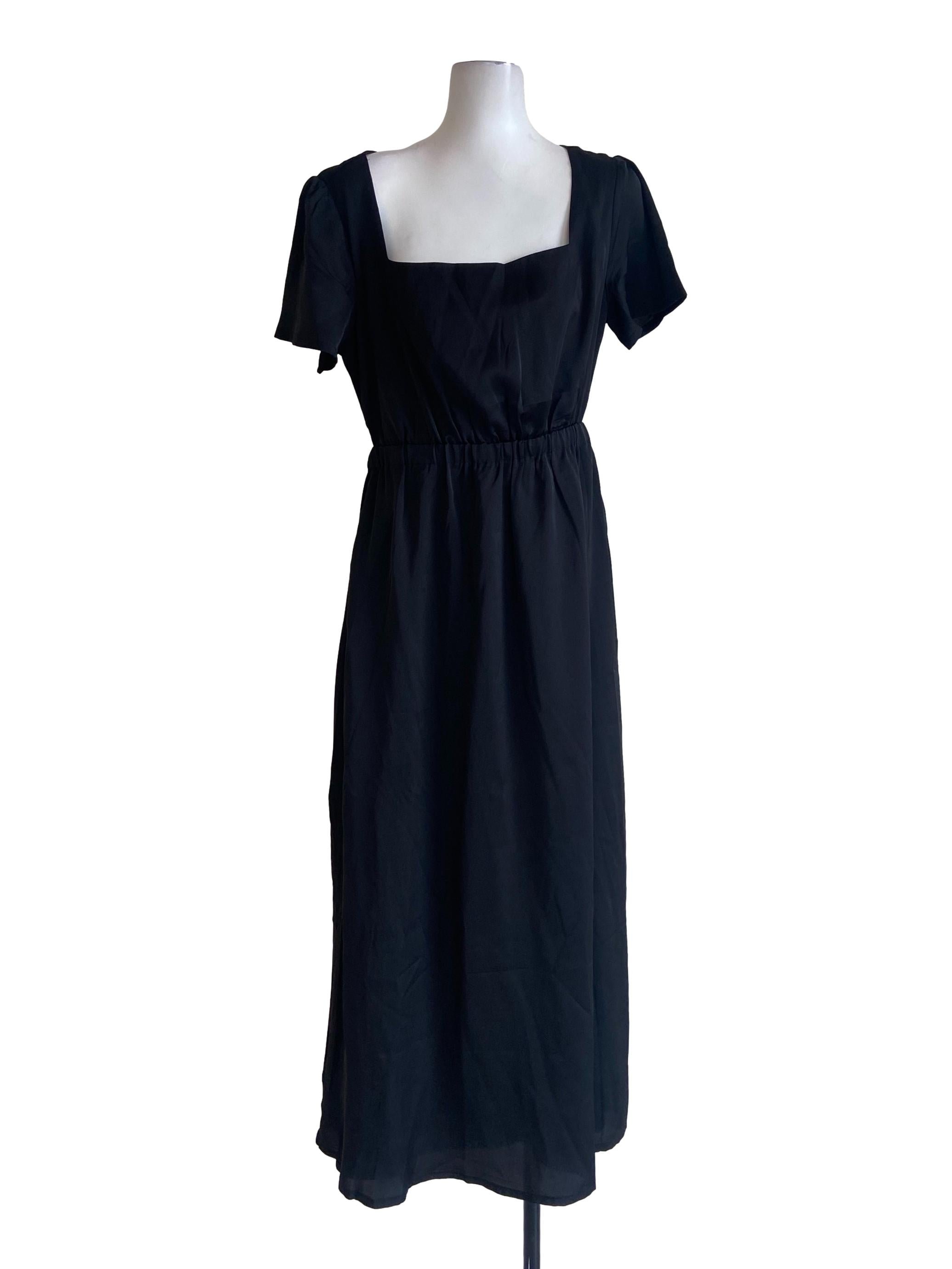 Black Square Neck Pegged Waist Dress