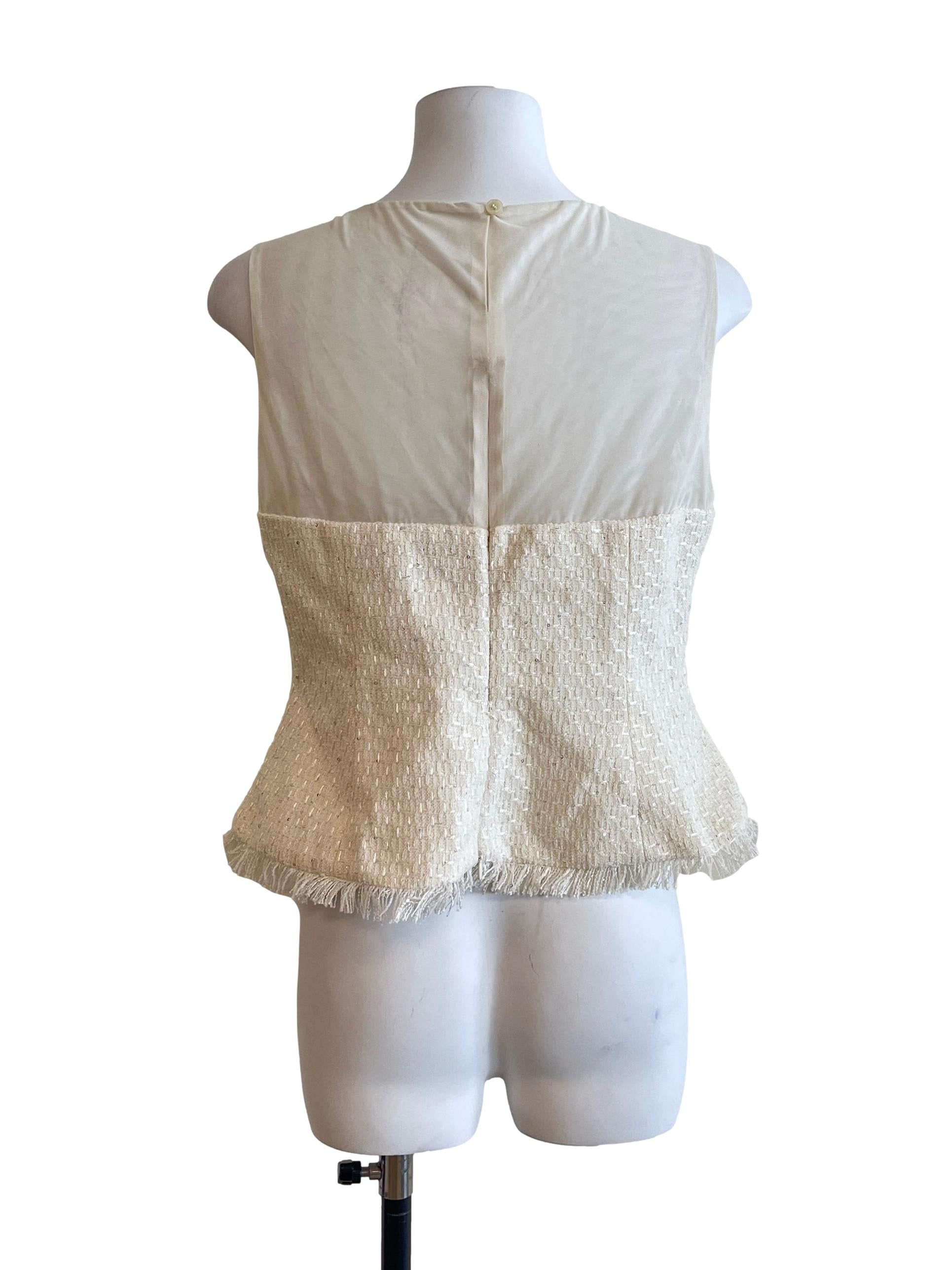 Pearl White Sleeveless Tweed Top