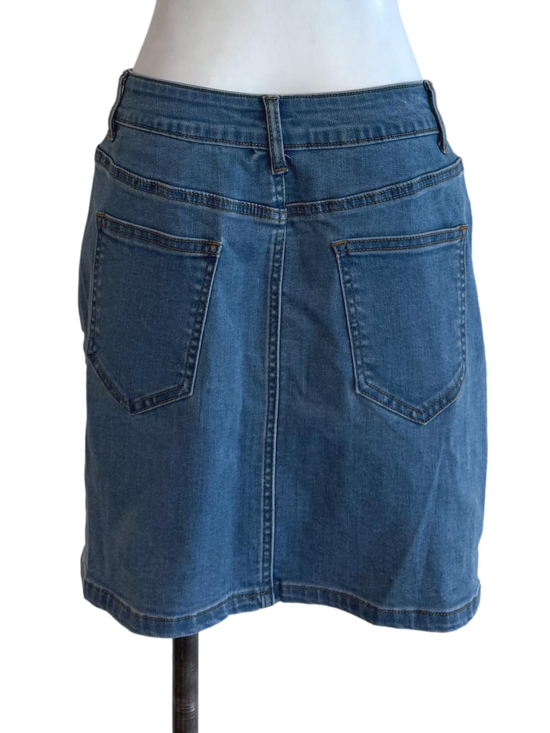 Blue Buttoned Straight Skirts
