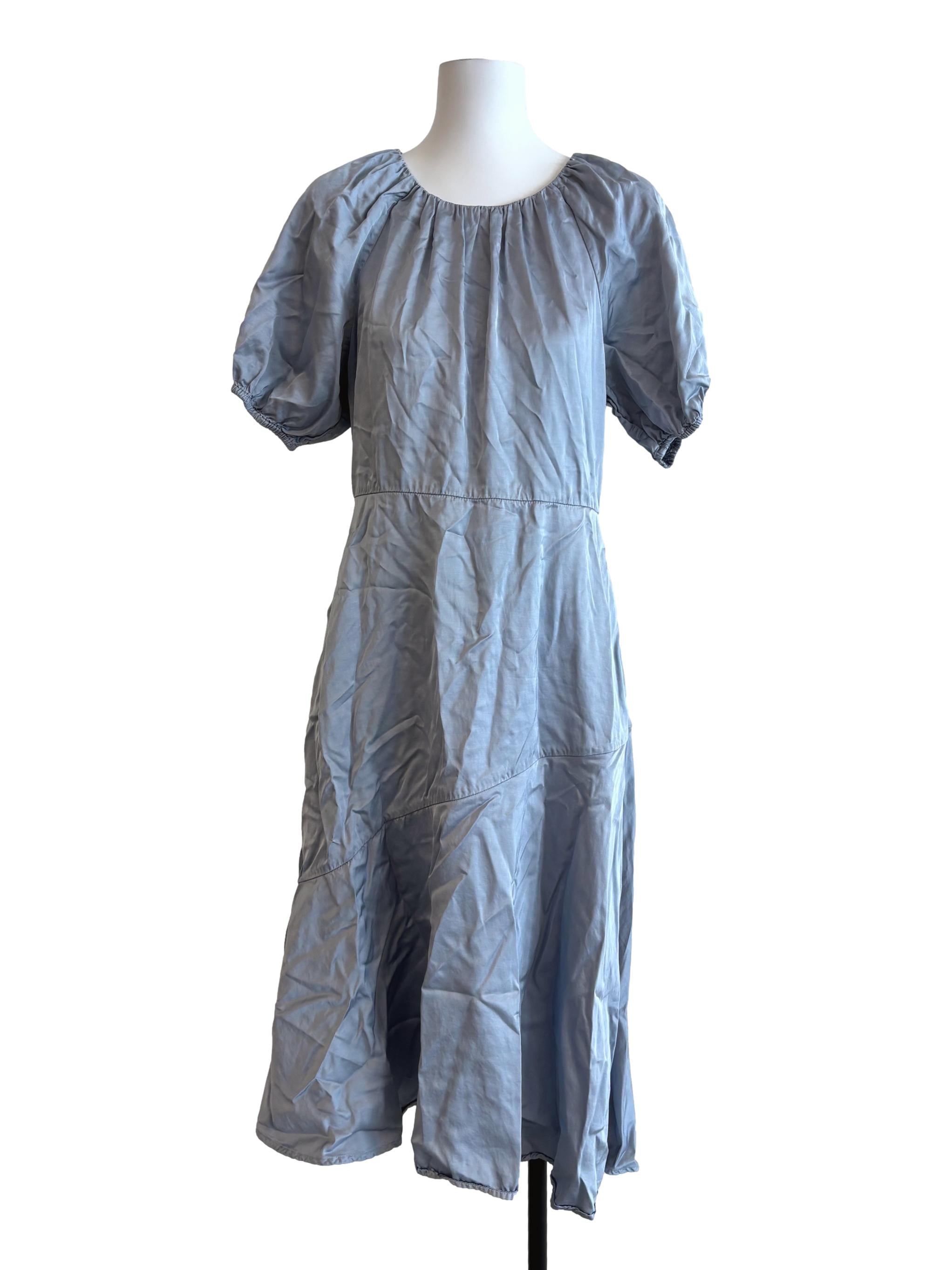 Sky Blue Puff Sleeve A-Line Dress