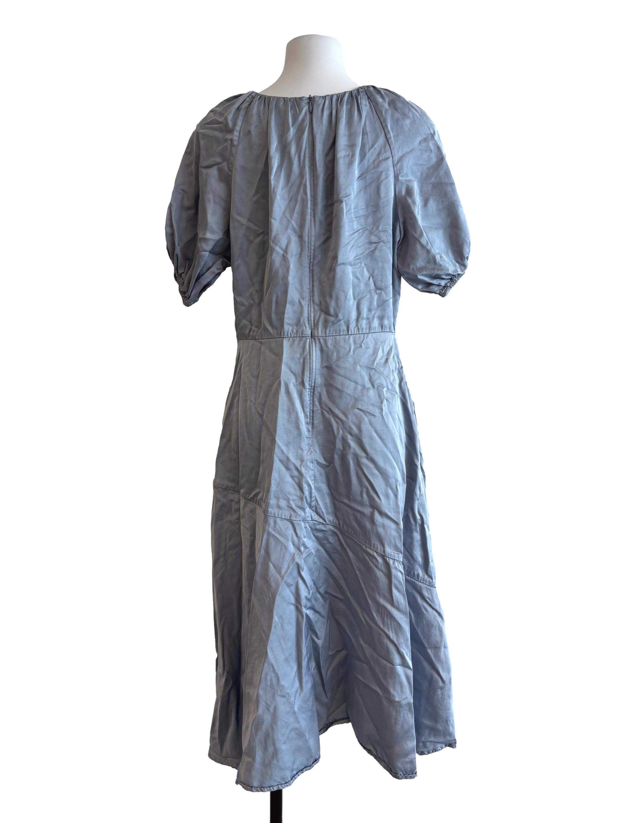 Sky Blue Puff Sleeve A-Line Dress