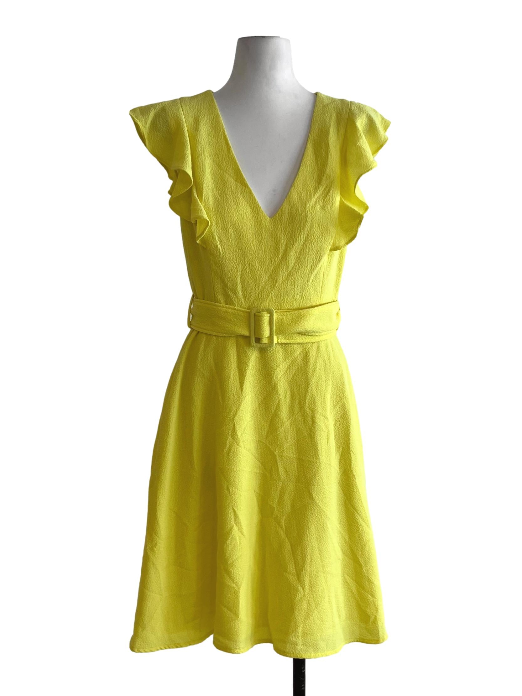 Lemon Yellow V-Neckline Empire Dress