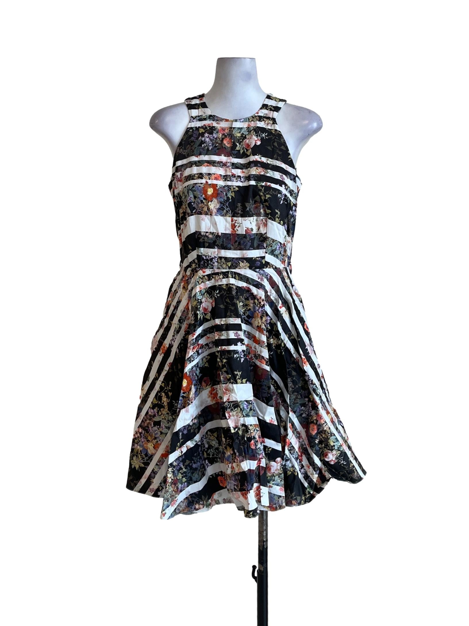 Black Floral Halter Neckline Dress