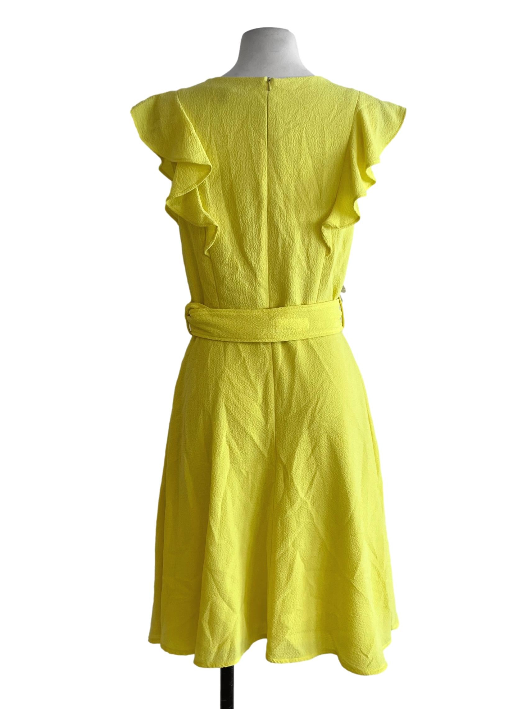 Lemon Yellow V-Neckline Empire Dress