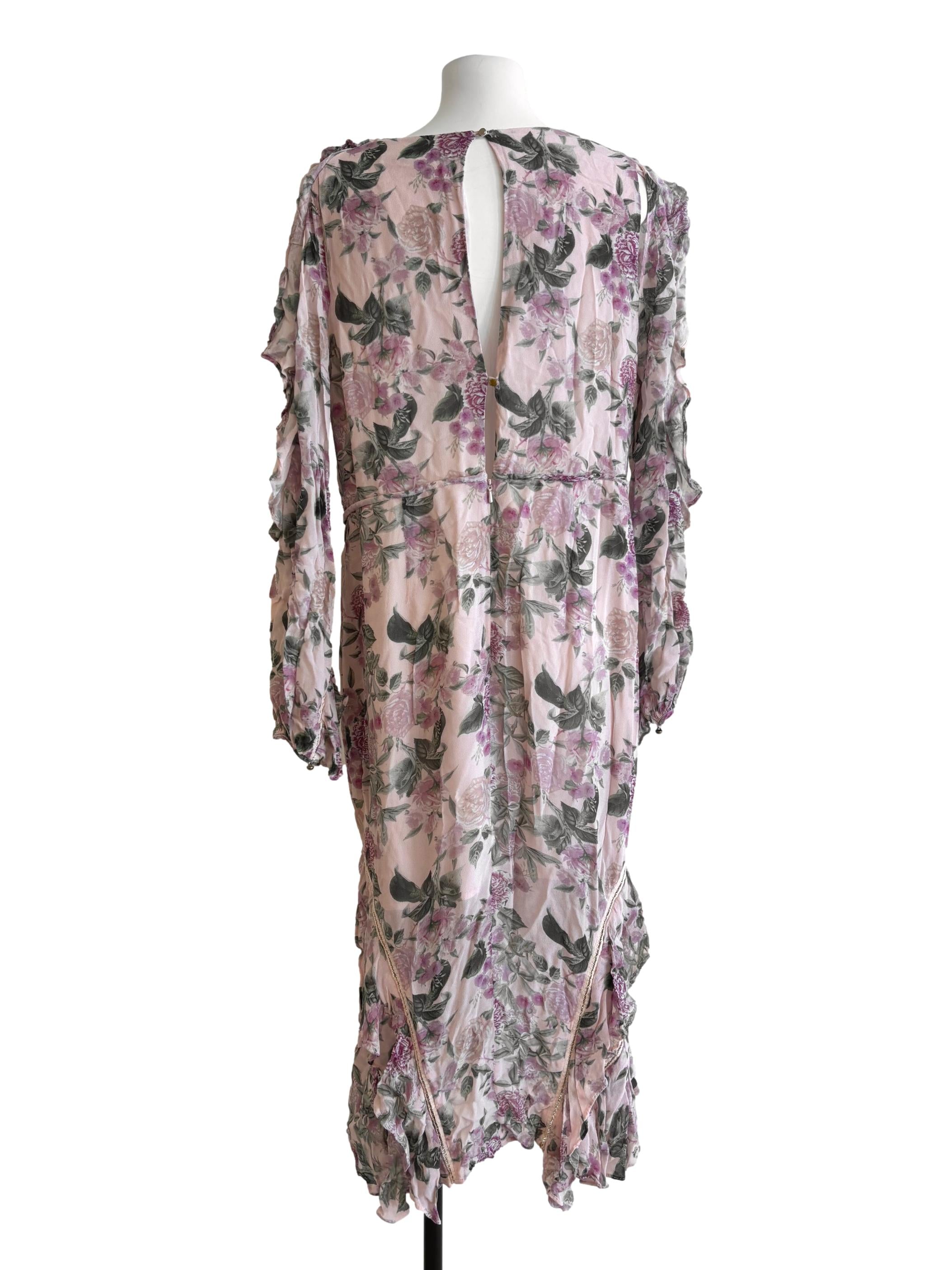 Nude Pink Printed Plunge Neck Dress