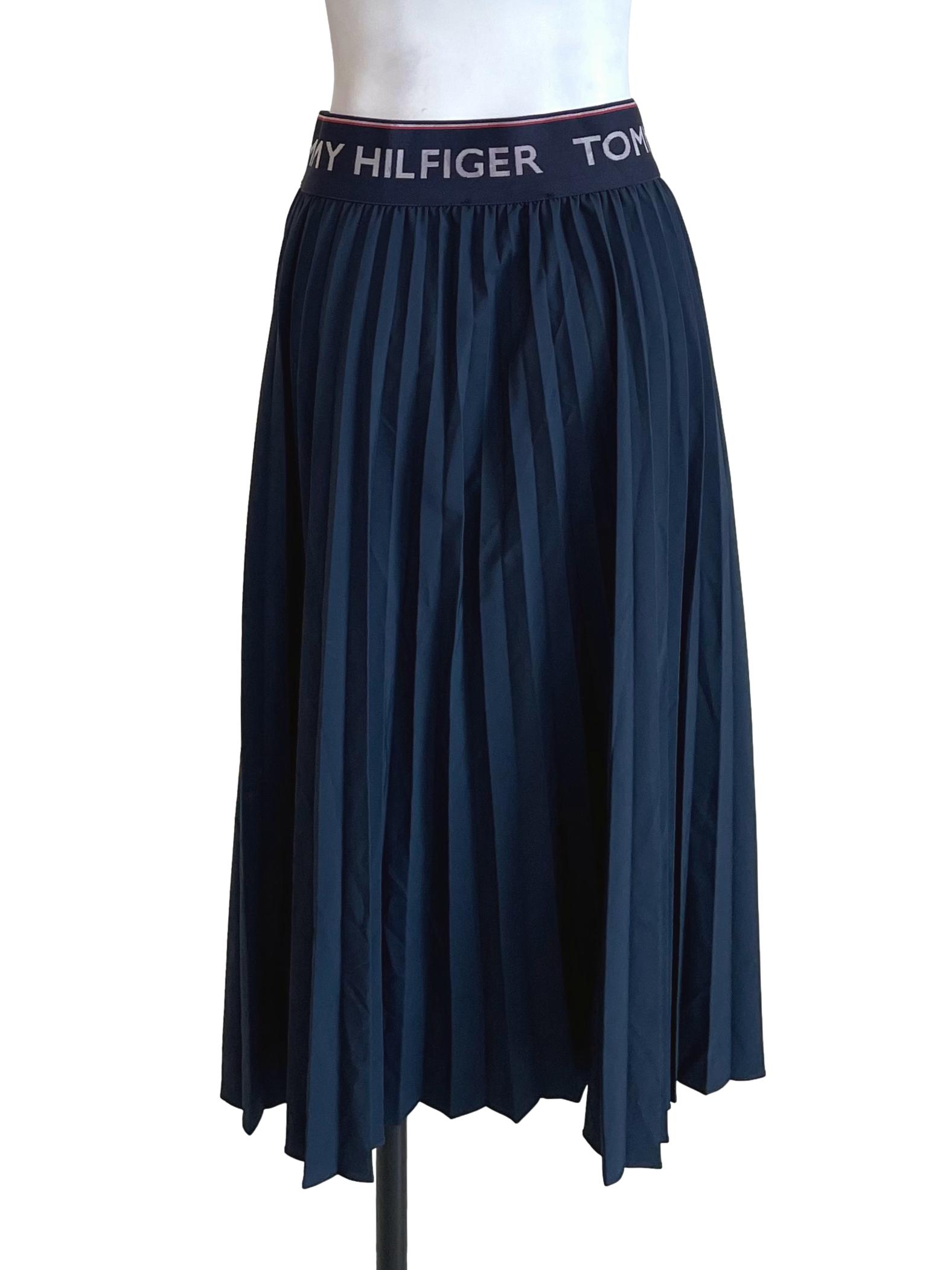 Navy Text Waist Accordion Skirt
