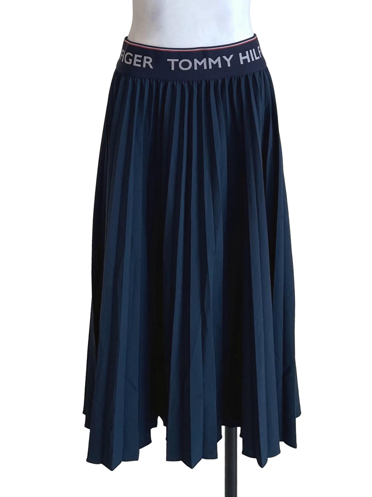 Navy Text Waist Accordion Skirt