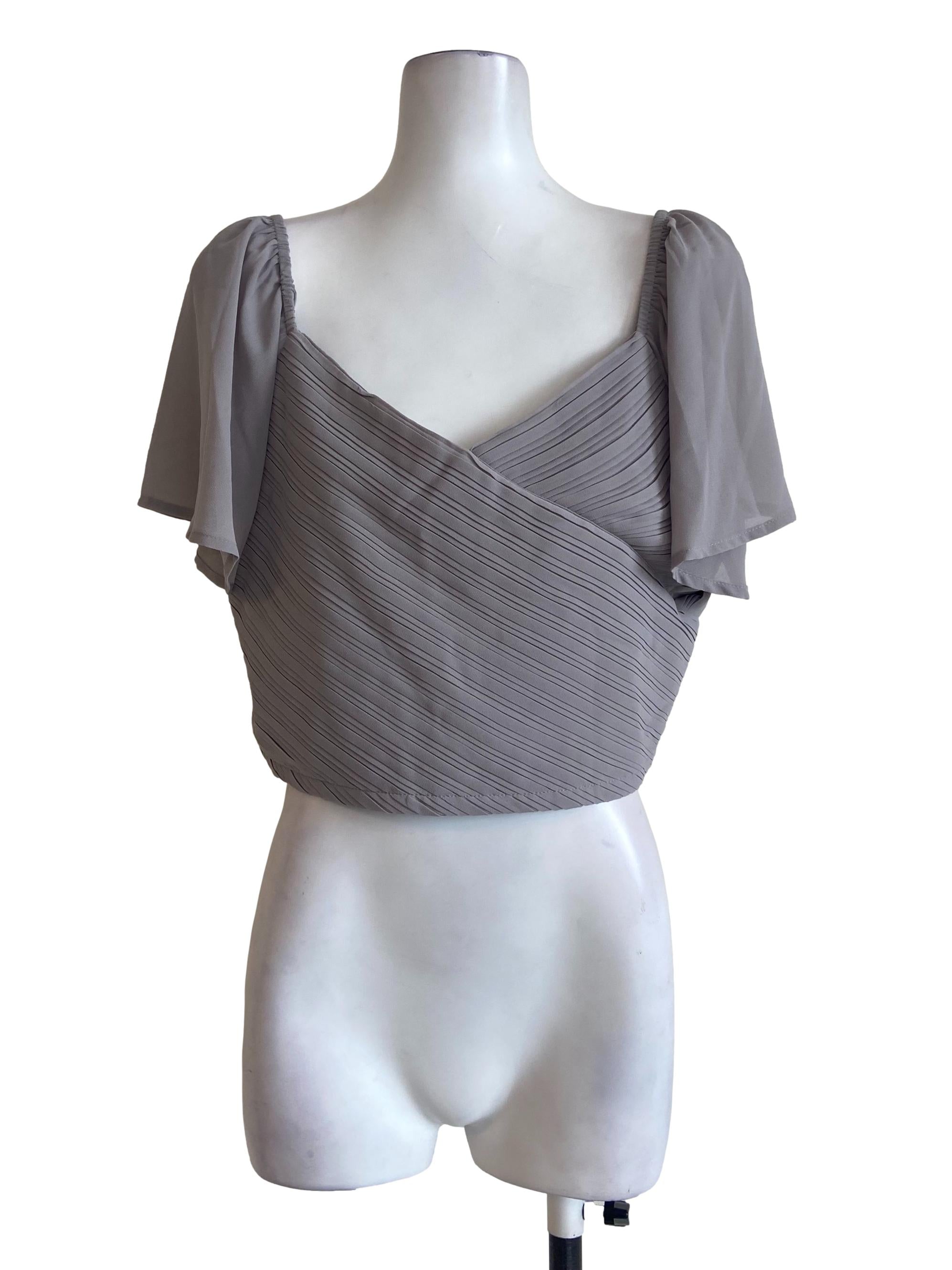 Coin Grey Circular-Cap Sleeve Crop Top