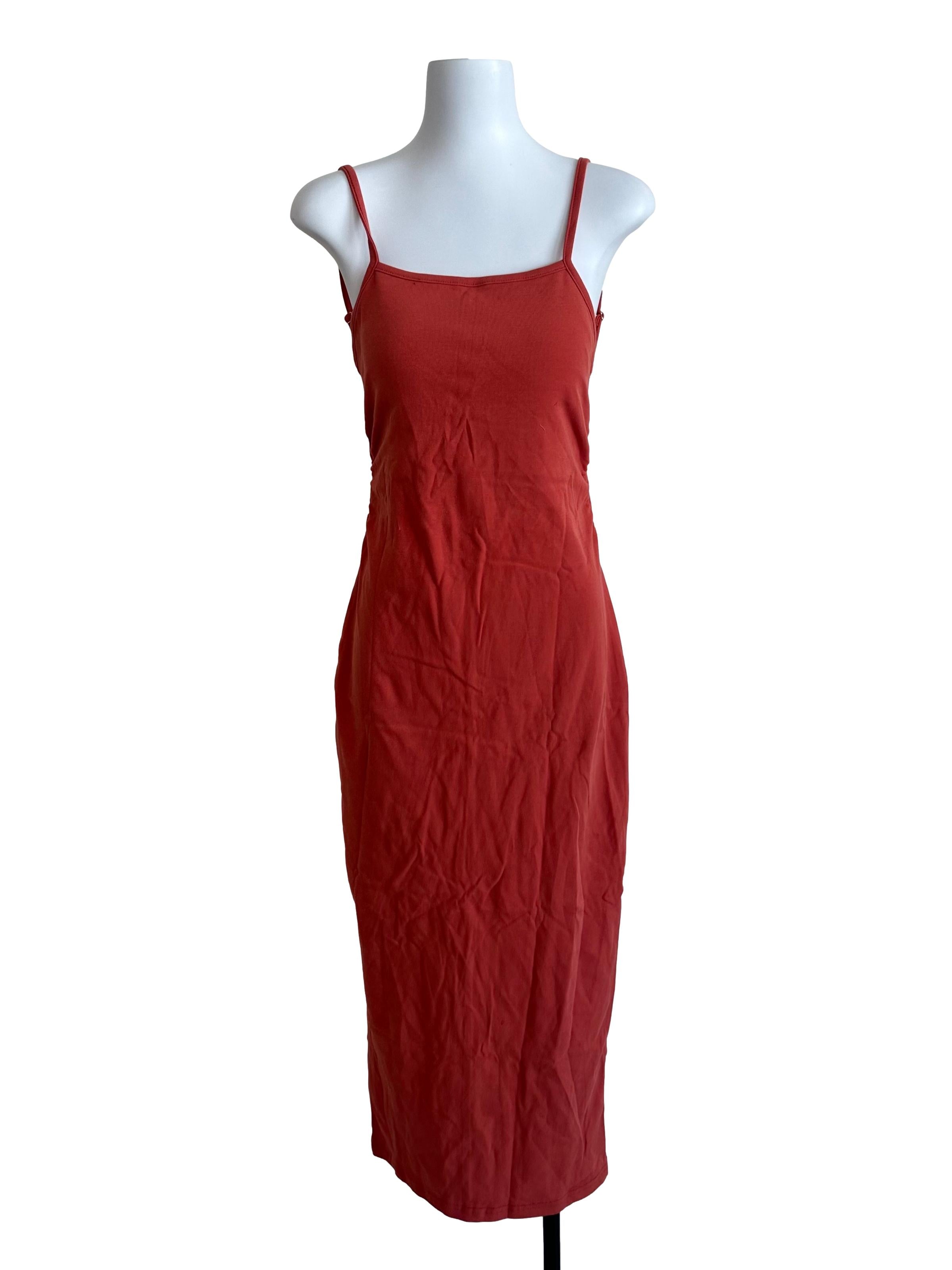 Brick Orange Square Neck Back Knot Dress