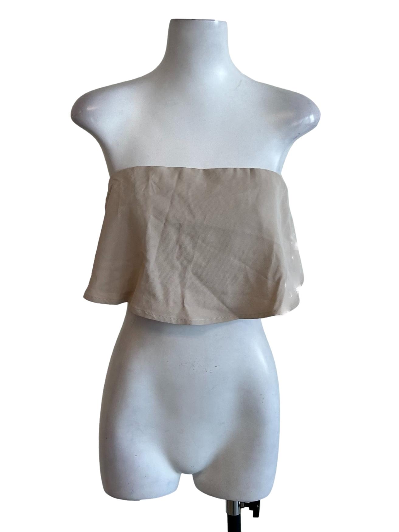 Beige Overlap Strapless Top