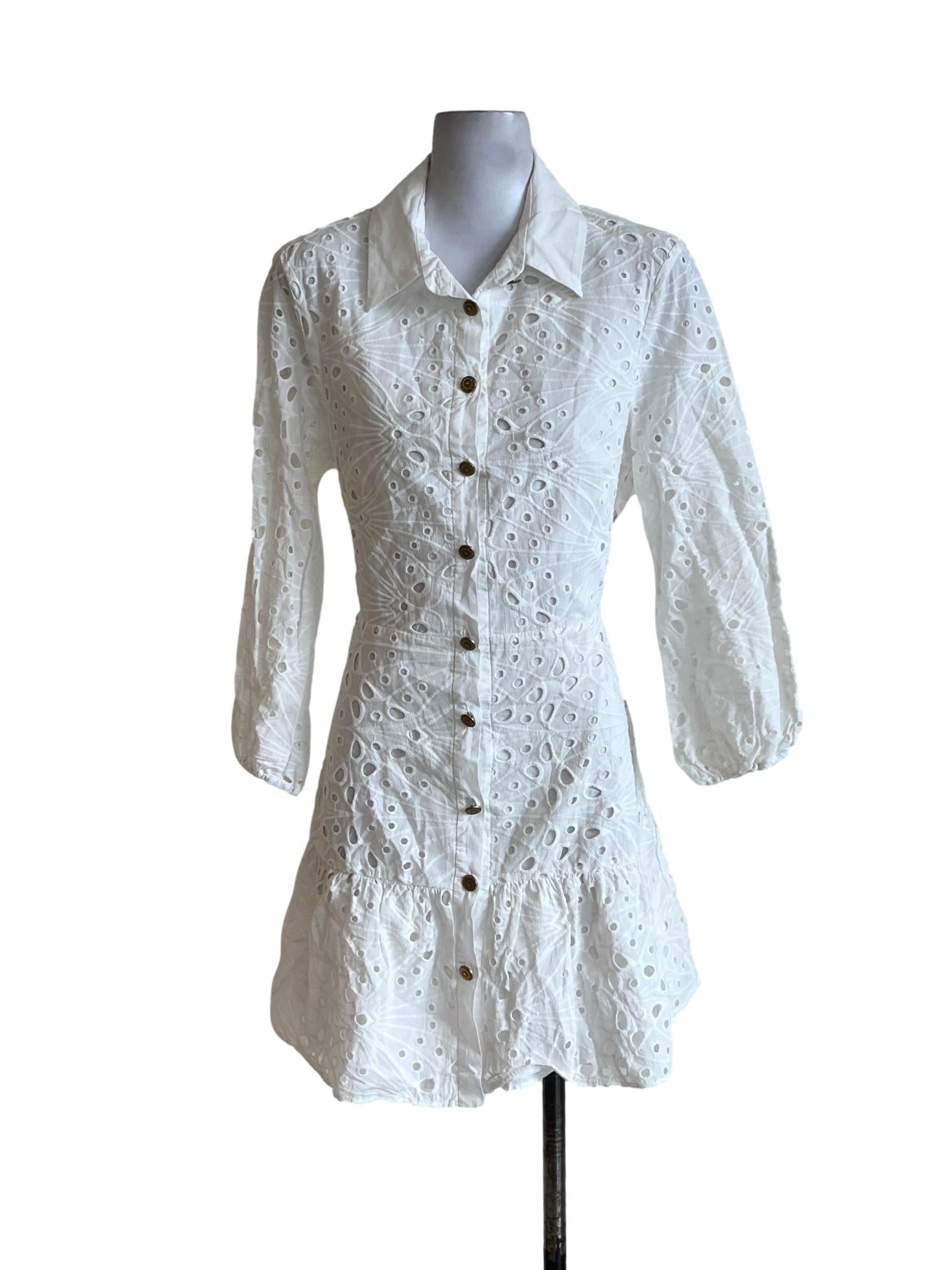 White Embroidered Collar Long Blouse